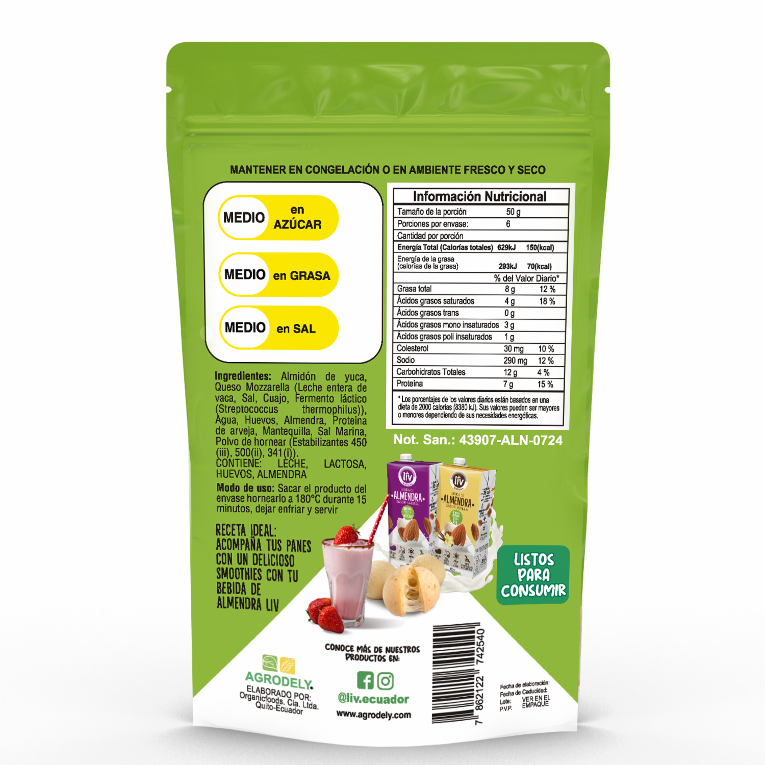 Pan De Yuca Con Almendra Libre De Aceites y Grasa LIV NUTRICIÓN 300 G