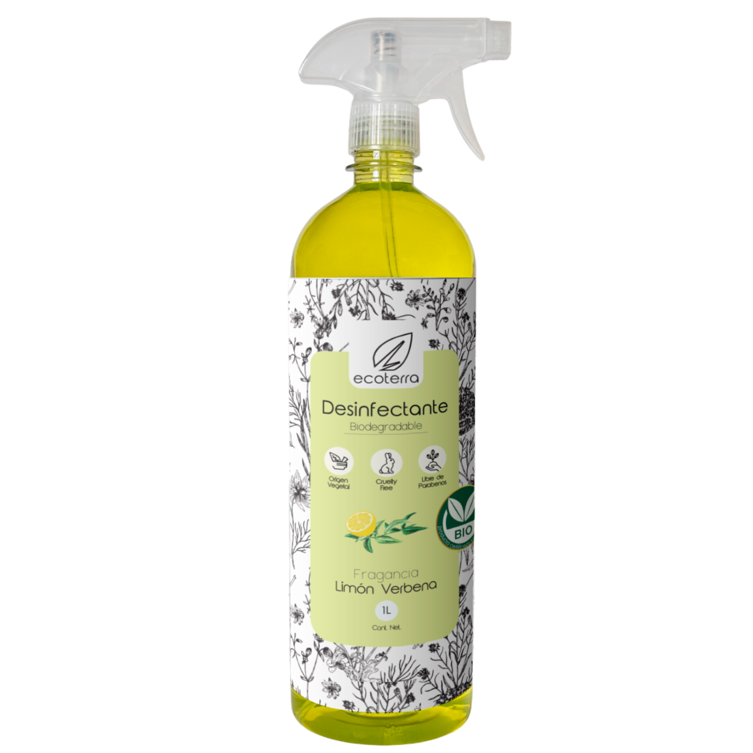 Limpiador Desinfectante Biodegradable Limón Y Verbena ECOTERRA 1 L