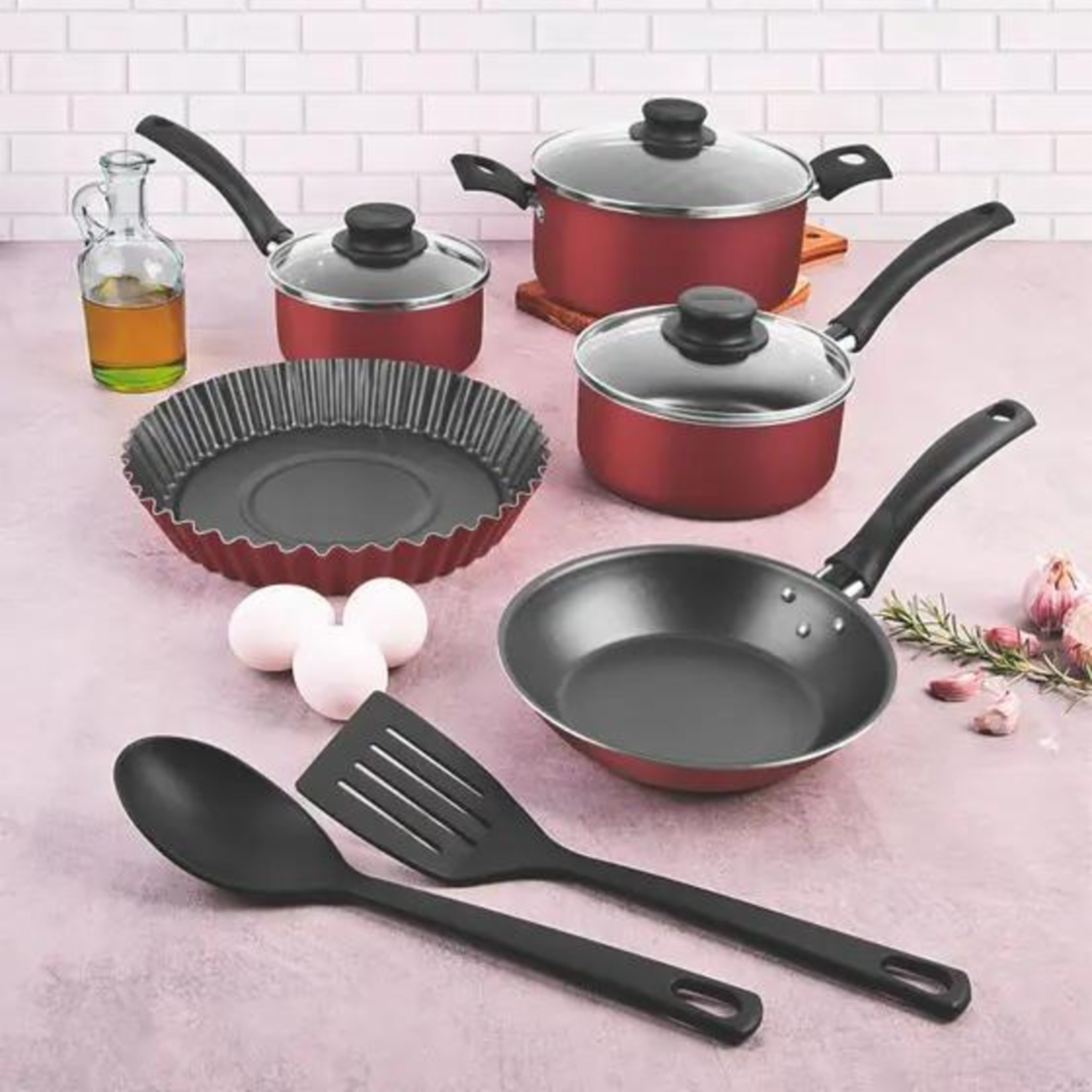 Batería De Cocina Rojo TRAMONTINA 7 Piezas