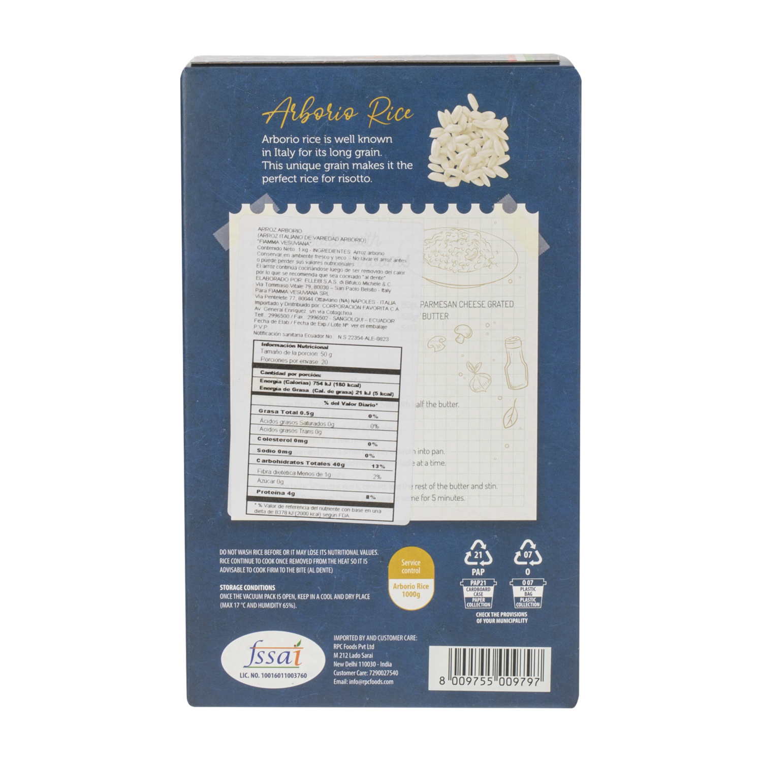 Arroz Especial Arborio FIAMMA VESUVIANA 1000 G