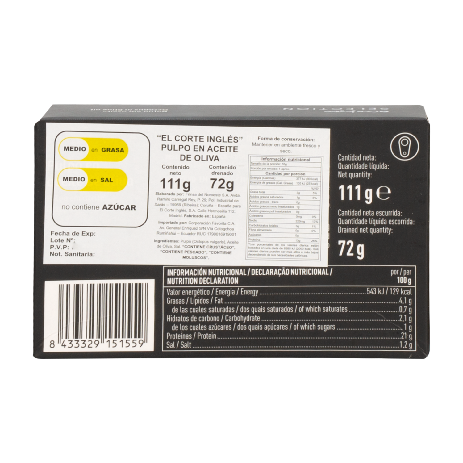 Pulpo En Aceite De Oliva EL CORTE INGLÉS 111 G