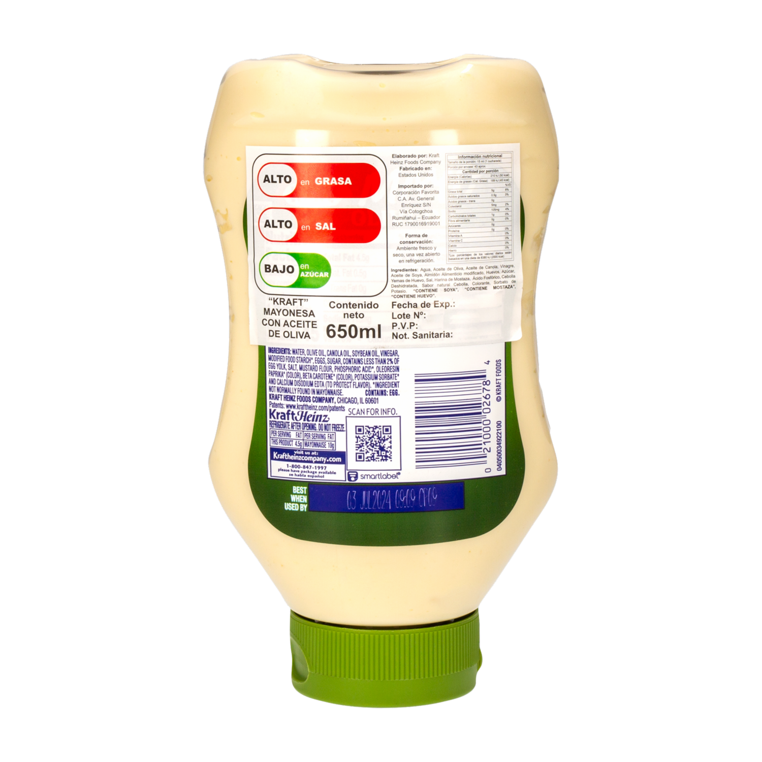 Mayonesa Con Aceite De Oliva KRAFT 650 Ml
