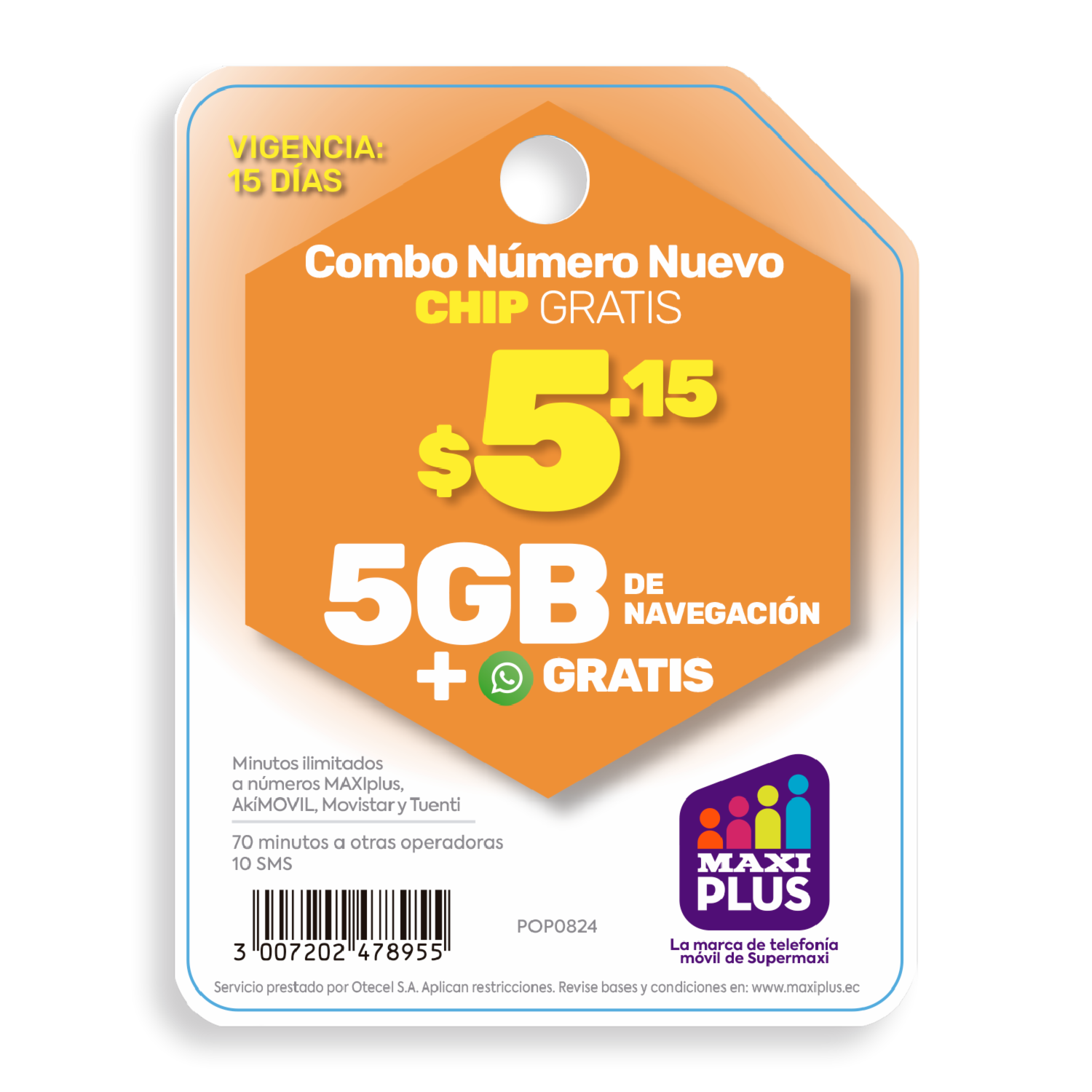 Chip Numerado 15 Días MAXIPLUS Combo