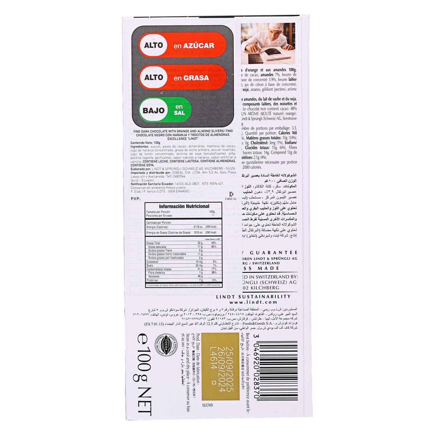 Chocolate Negro Excellence Onrange Intense LINDT 100 G