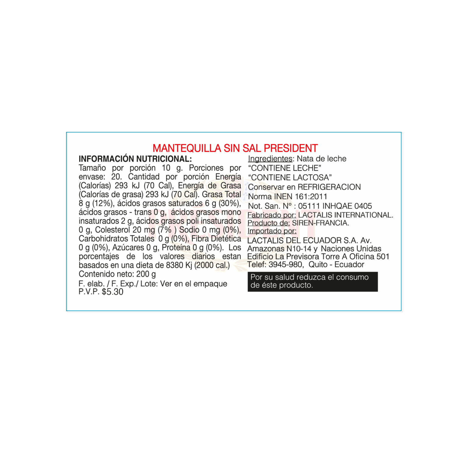Mantequilla Sin Sal PRÉSIDENT 200 G