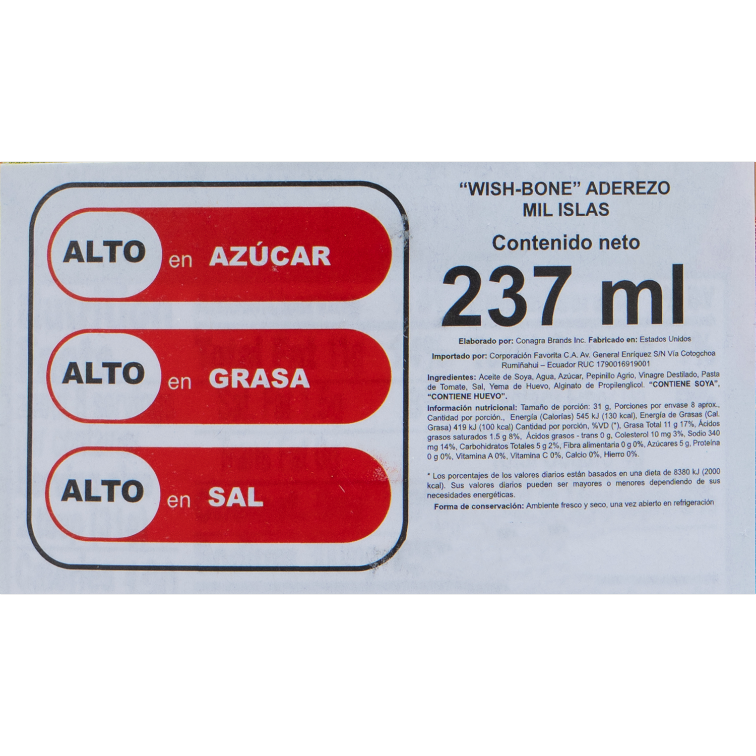 Aderezo Mil Islas WISH BONE 237 Ml