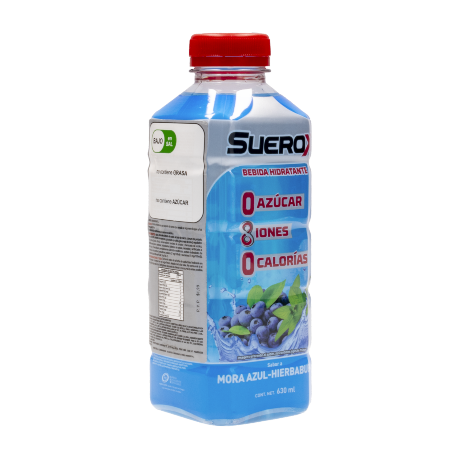 Bebida Hidratante Sabor A Mora Azul 0 Azúcar 0 Calorías SUEROX 630 Ml