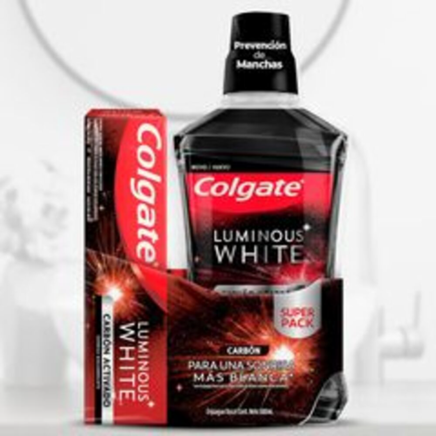 Kit Higiene Bucal Luminous White Carbón Crema Dental 75 Ml + Enjuague Bucal 500 Ml COLGATE 500Ml+75Ml