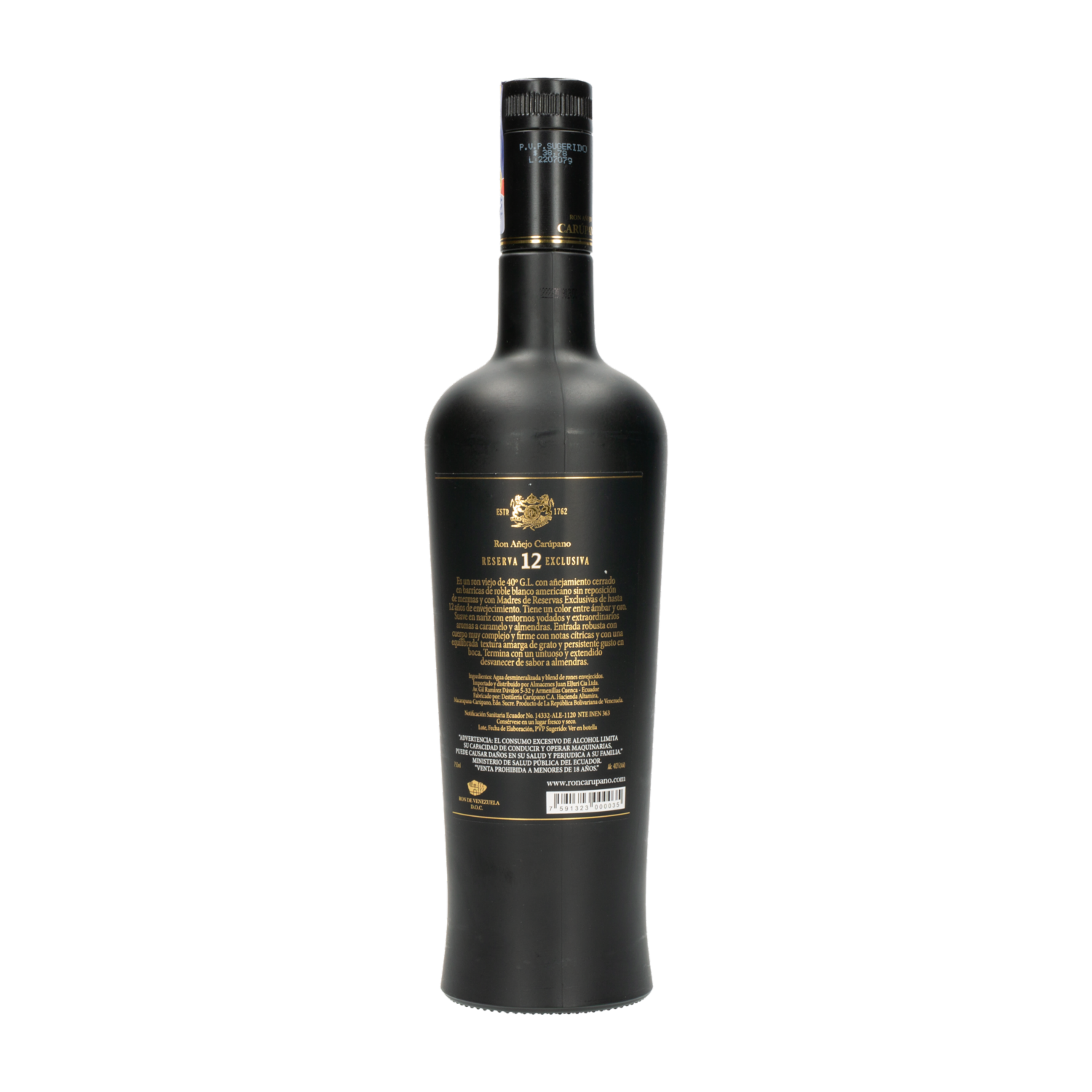 Ron Añejo Oro Reserva 12 Años CARÚPANO 750 Ml