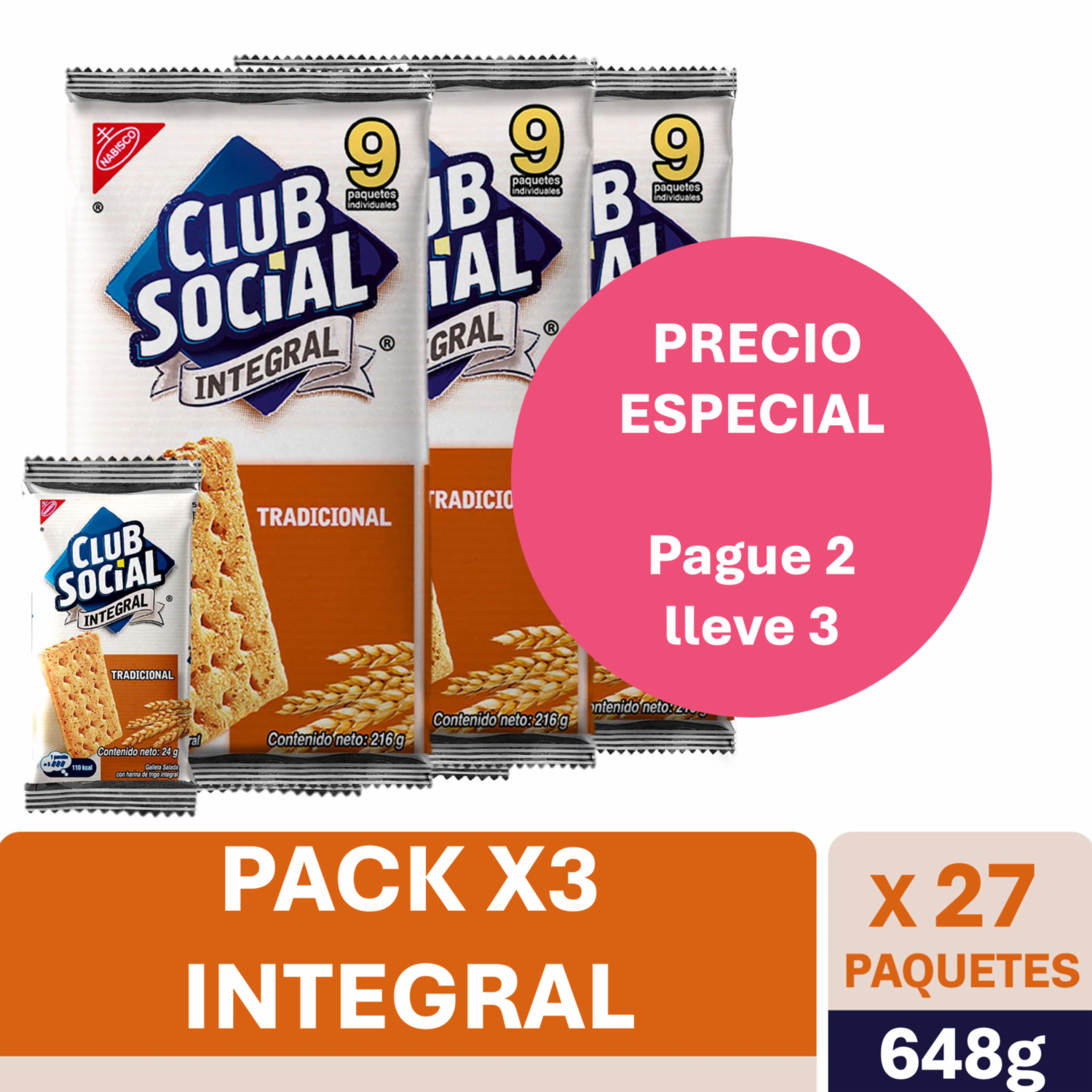 Galletas Integrales De Sal CLUB SOCIAL 648 G