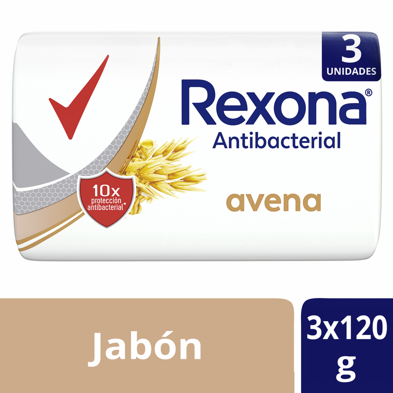 Jabón En Barra Antibacterial Avena REXONA 3 X 120 G