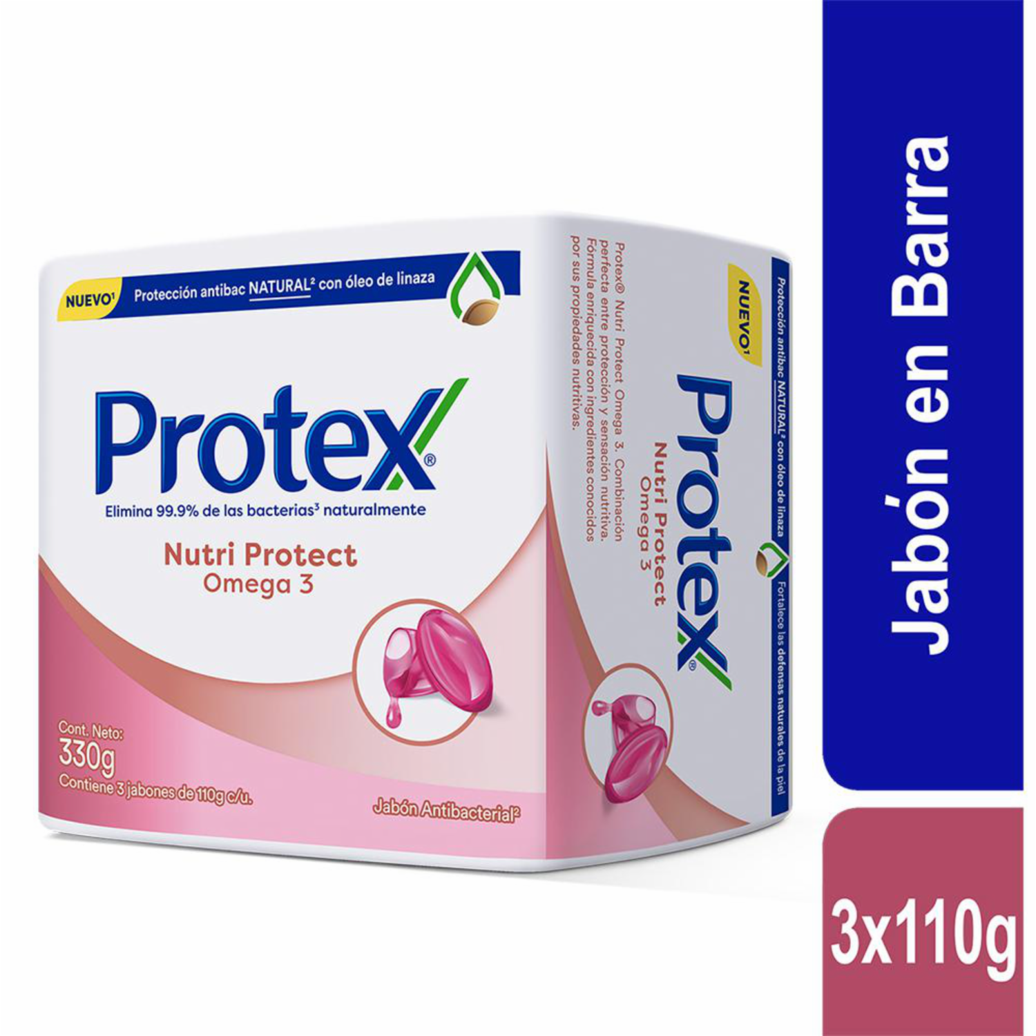 Jabón En Barra Antibacterial Omega3 PROTEX 3 X 110 G
