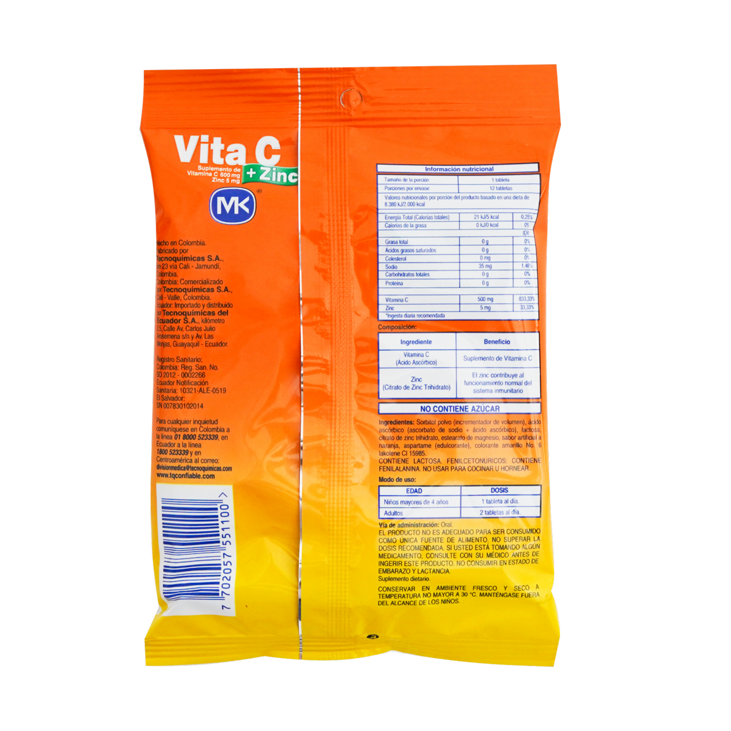 Vitamina C Mas Zinc Naranja MK 500 G