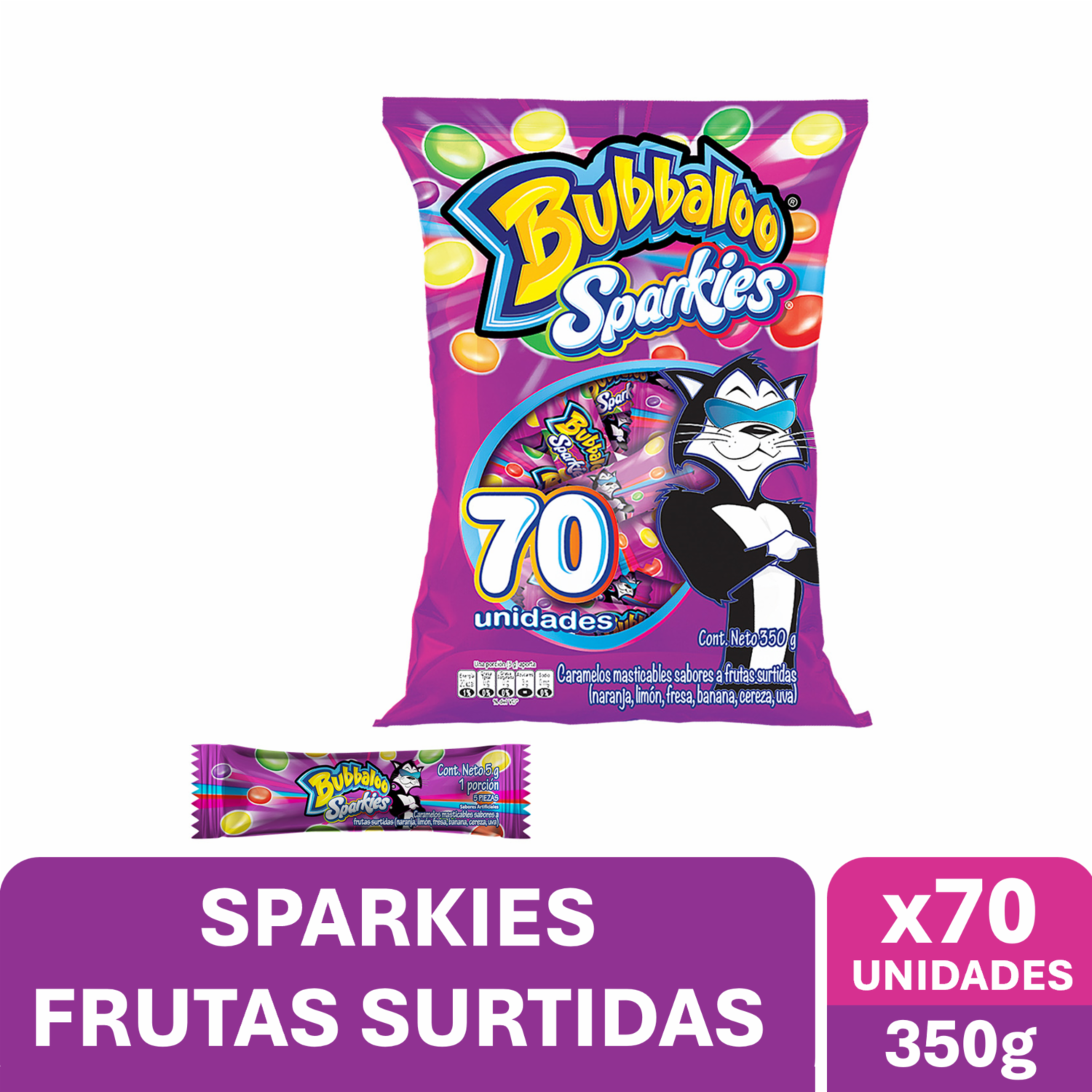 Caramelos Frutas Surtidas BUBBALOO SPARKIES 350 G