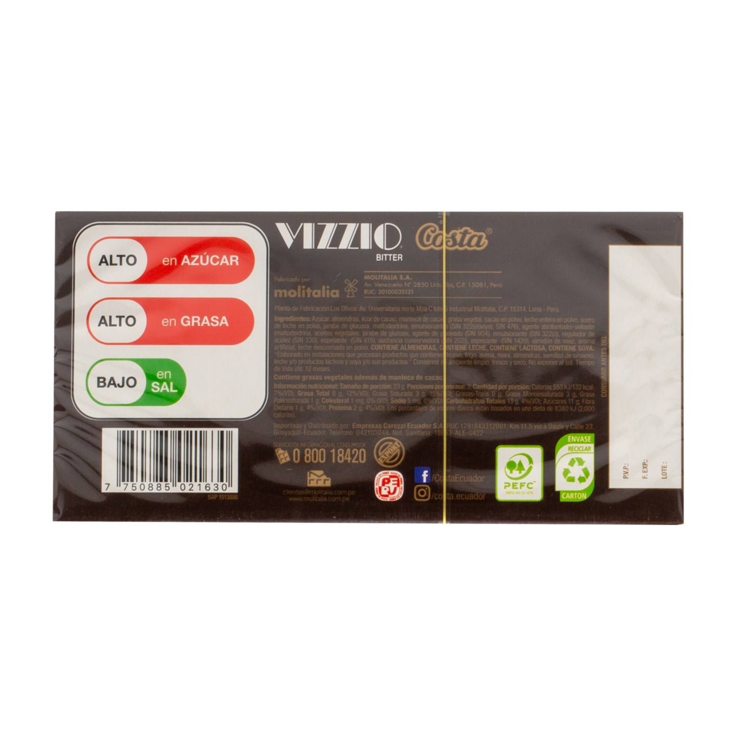 Chocolate Con Almendras VIZZIO 69 G