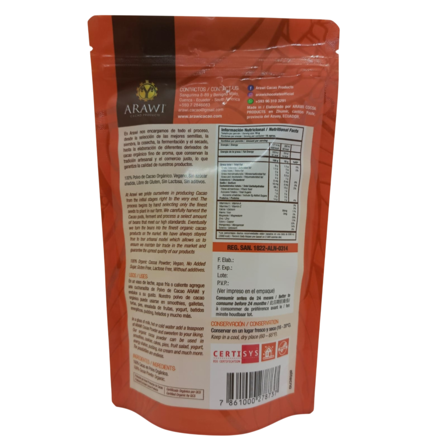 Cocoa Orgánico ARAWI 227 G