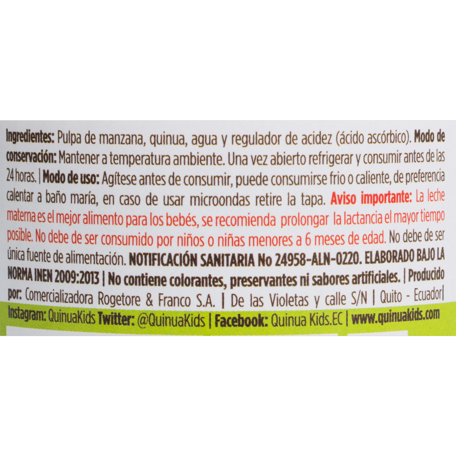Compota Manzana y Quinua QUINUAKIDS 113 g