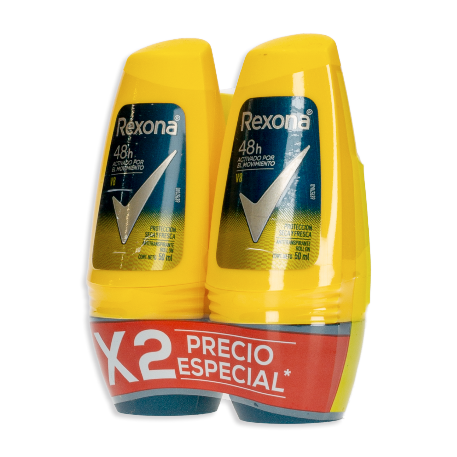 Desodorante En Roll On Para Caballero Antitranspirante On V8 REXONA 2 X 50 Ml