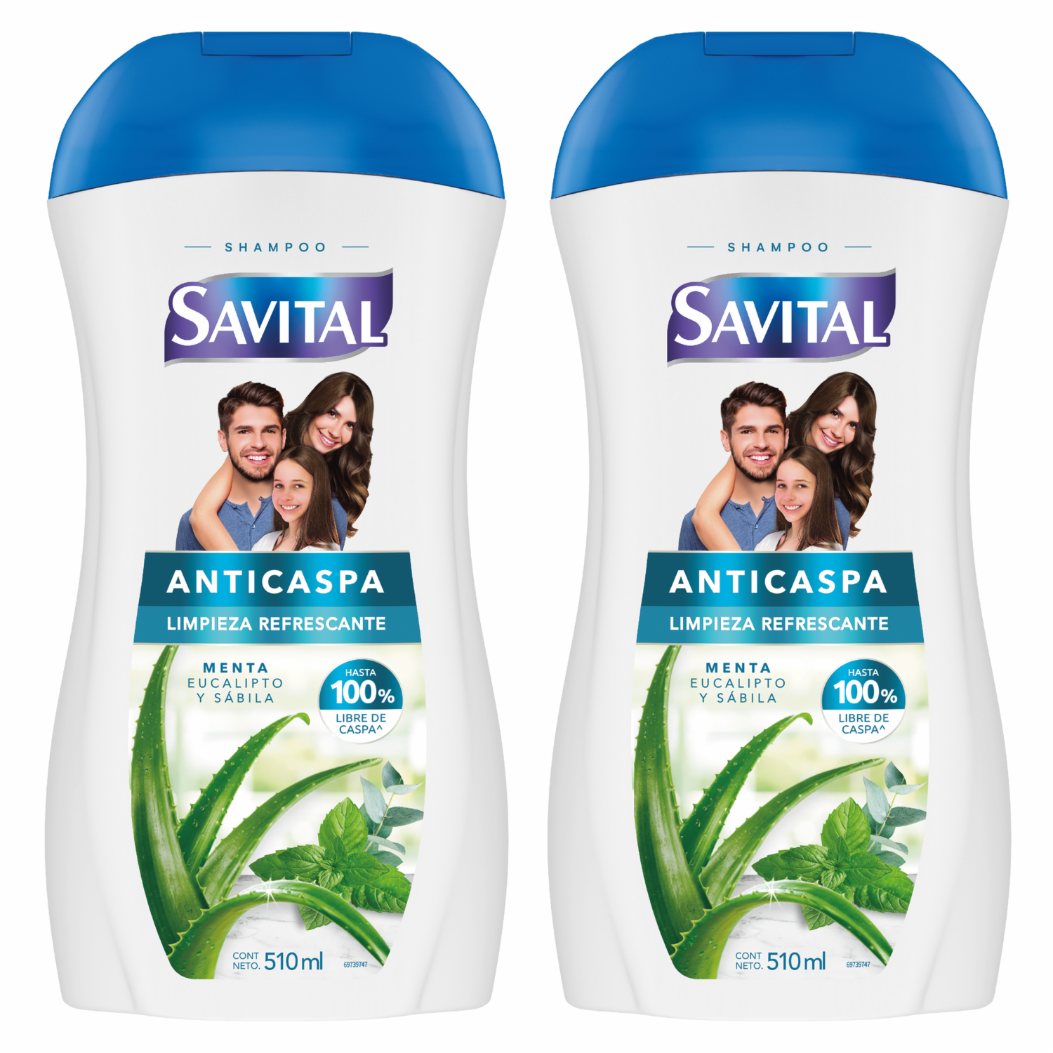 Shampoo De Cabello Anticaspa Menta Y Eucalipto Pack SAVITAL 2 X 510 Ml