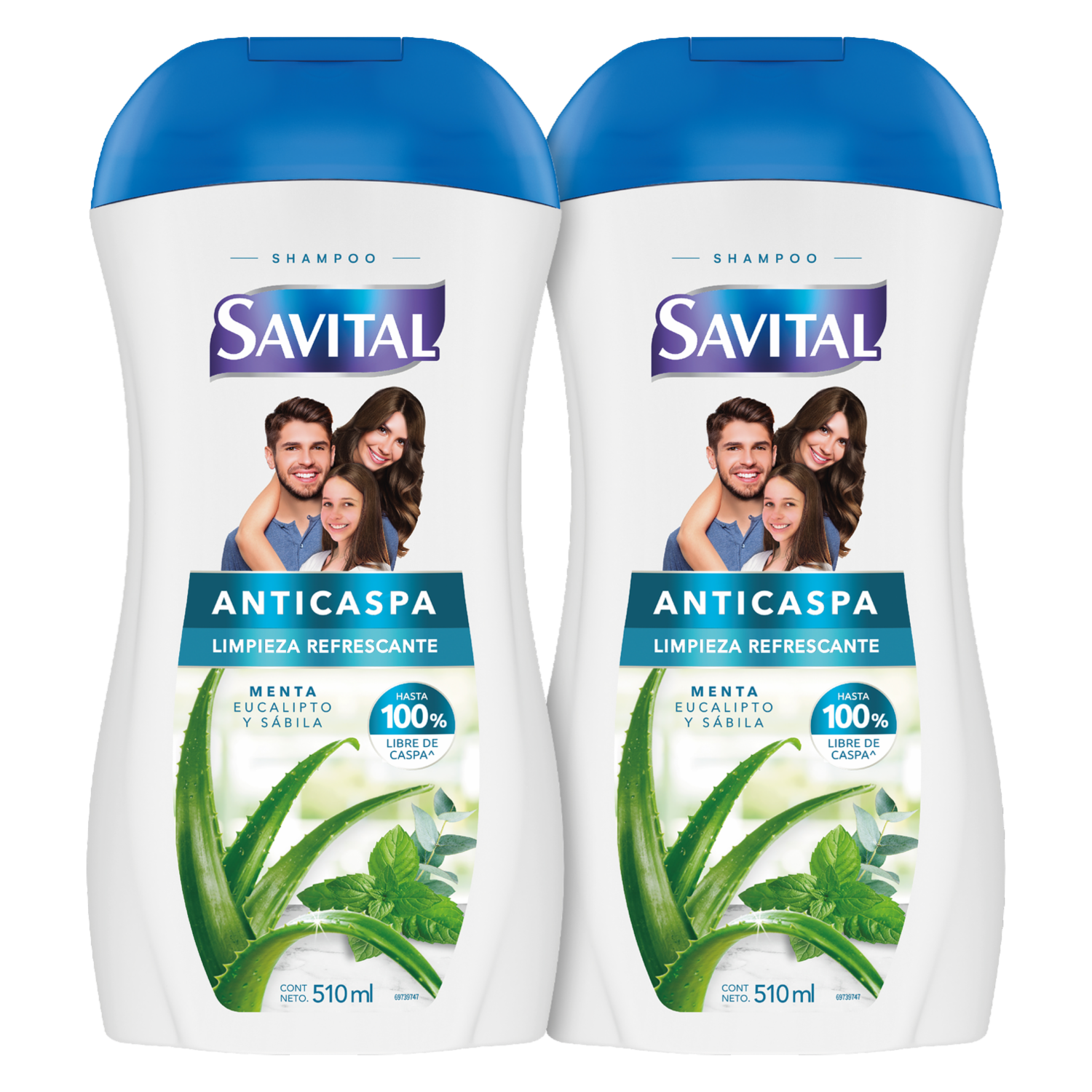 Shampoo De Cabello Anticaspa Menta Y Eucalipto Pack SAVITAL 2 X 510 Ml