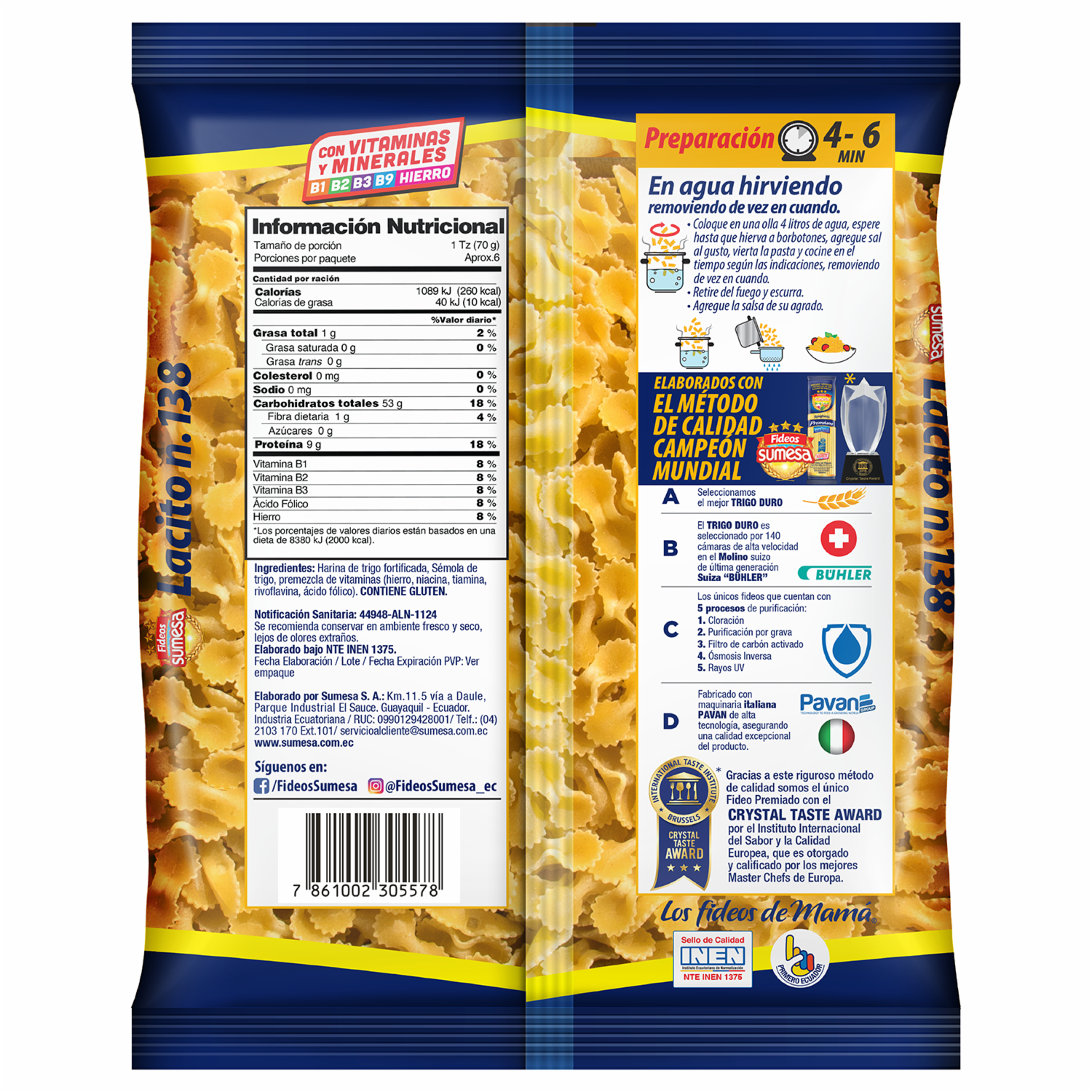 Fideo Pasta Corta Lacito N°138 SUMESA 400 G