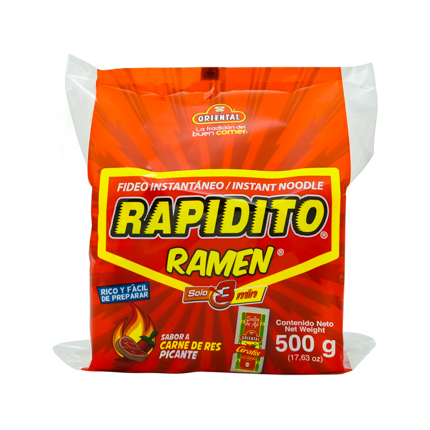Fideo Instantáneos Rapidito De Res Picante ORIENTAL 500 G