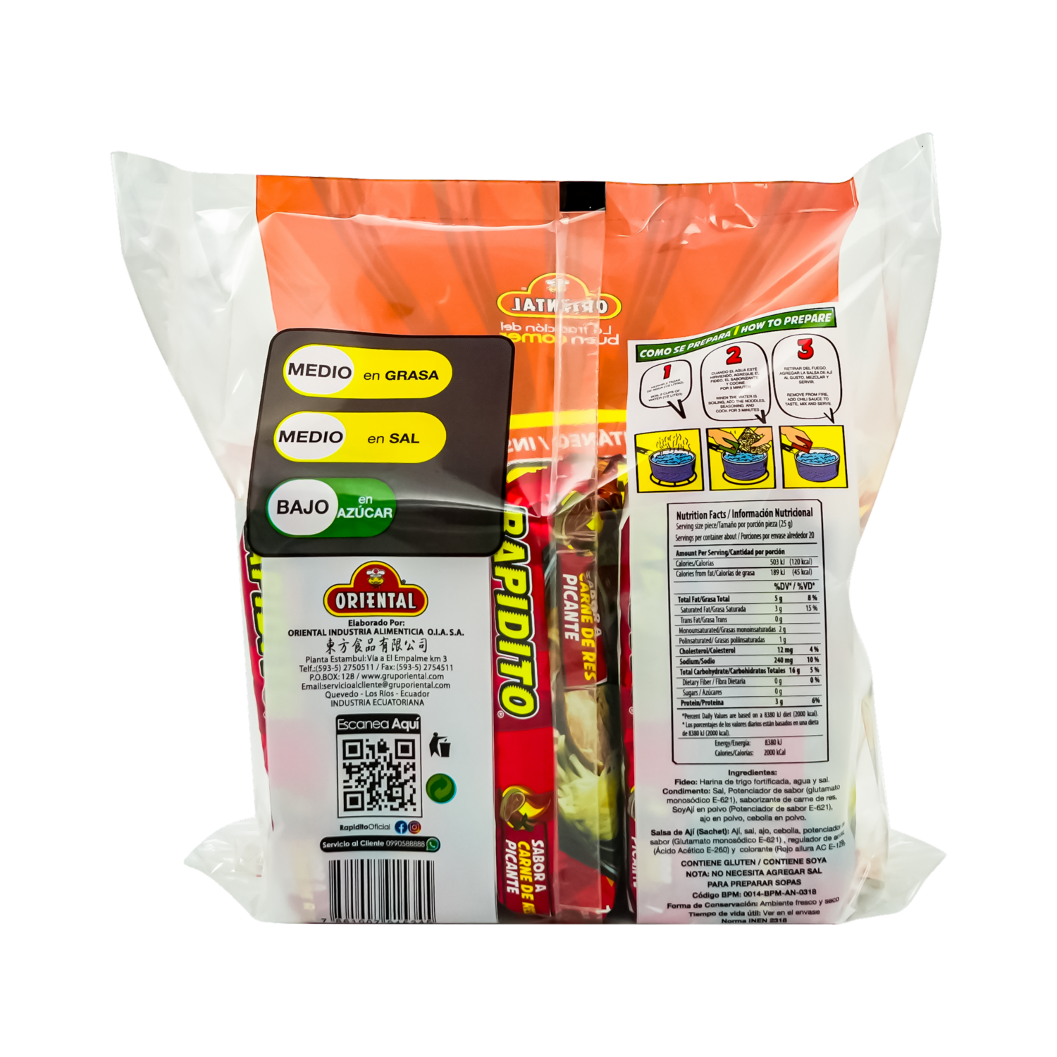 Fideo Instantáneos Rapidito De Res Picante ORIENTAL 500 G