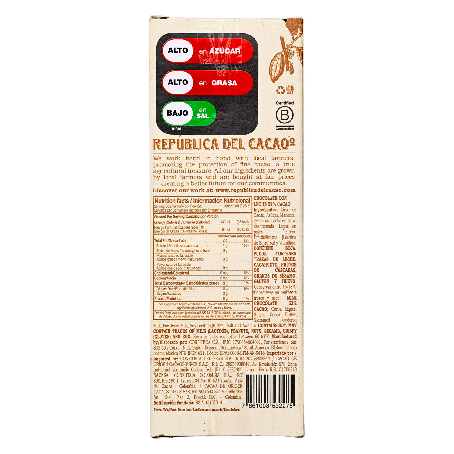 Chocolate Negro Con Leche REPUBLICA DEL CACAO 50 G
