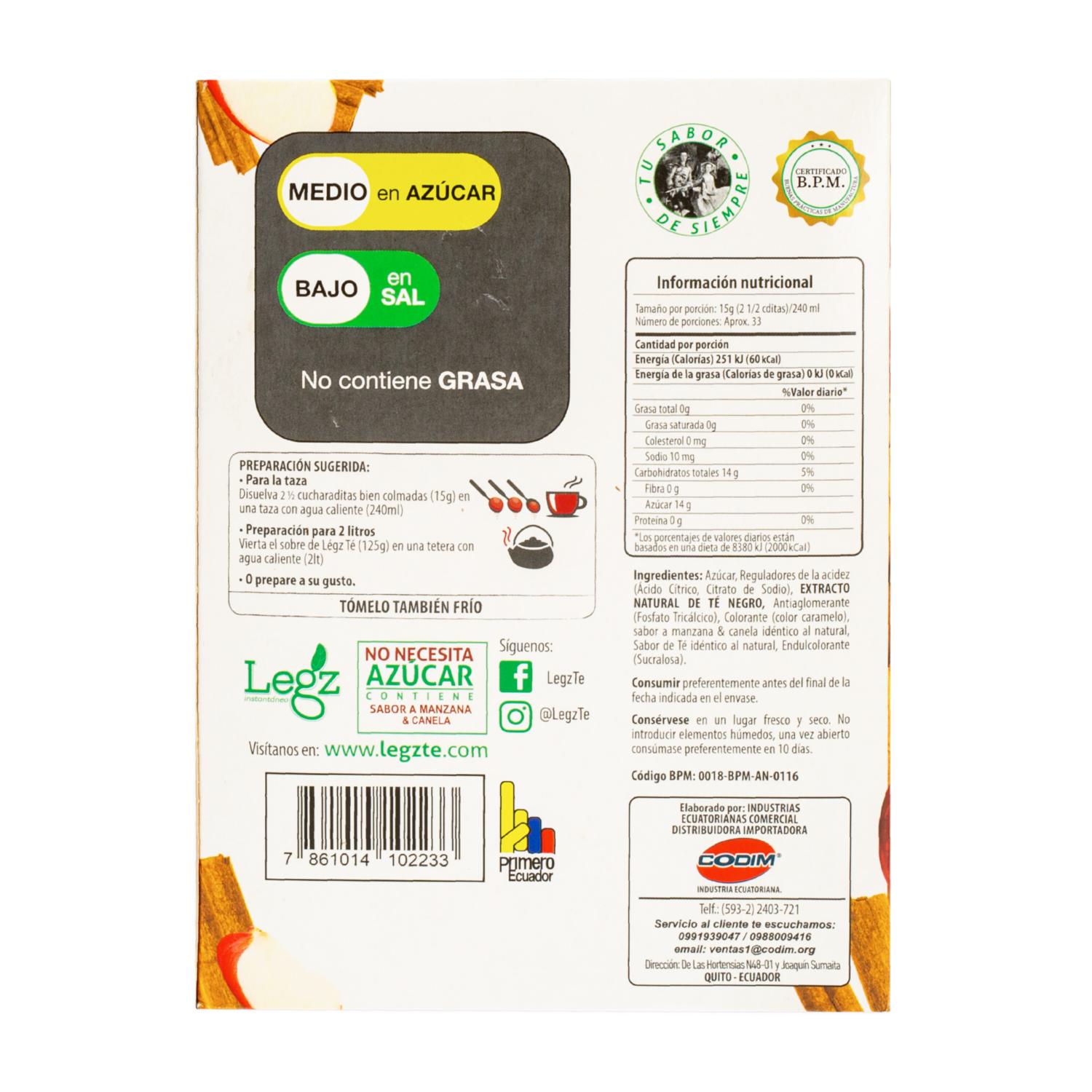 Té Frio Negro De Manzana-Canela LEGZ 500 G
