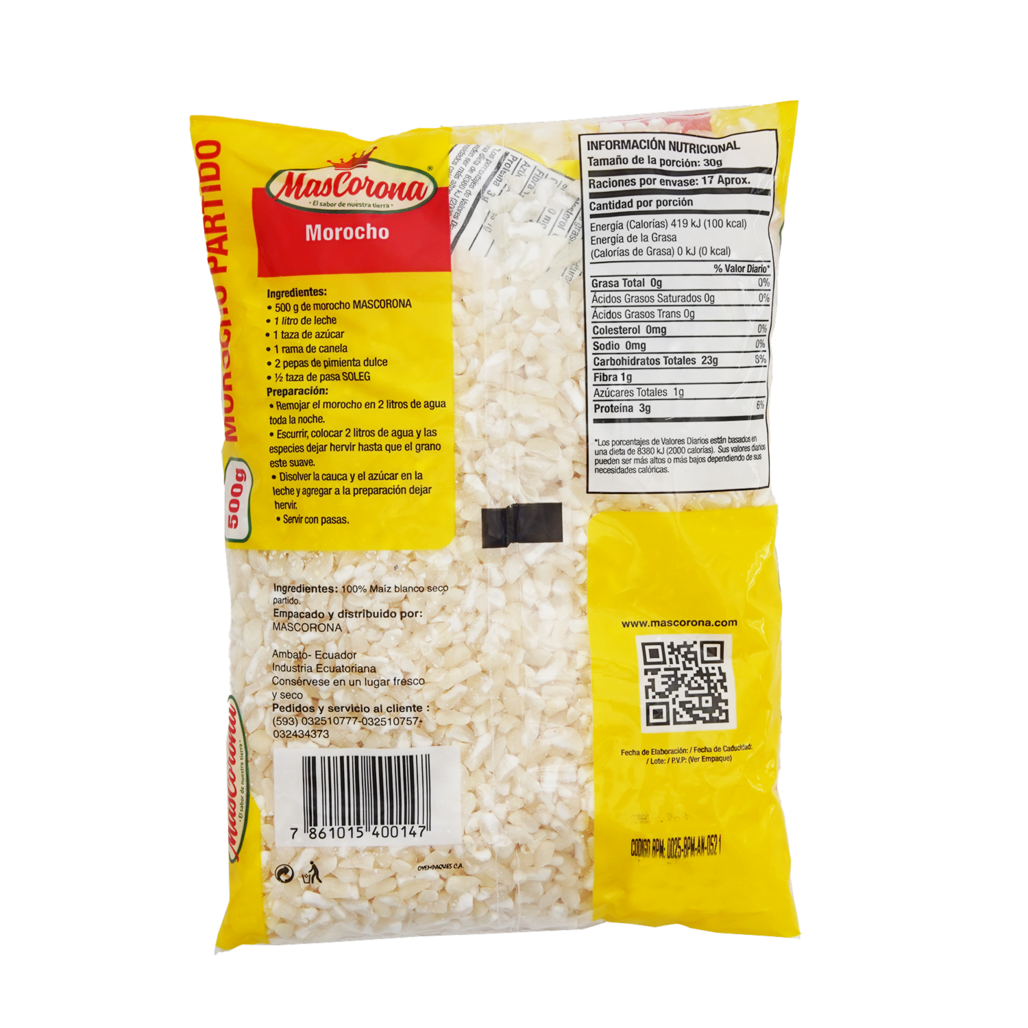 Morocho Partido Sin Gluten MAS CORONA 500 G
