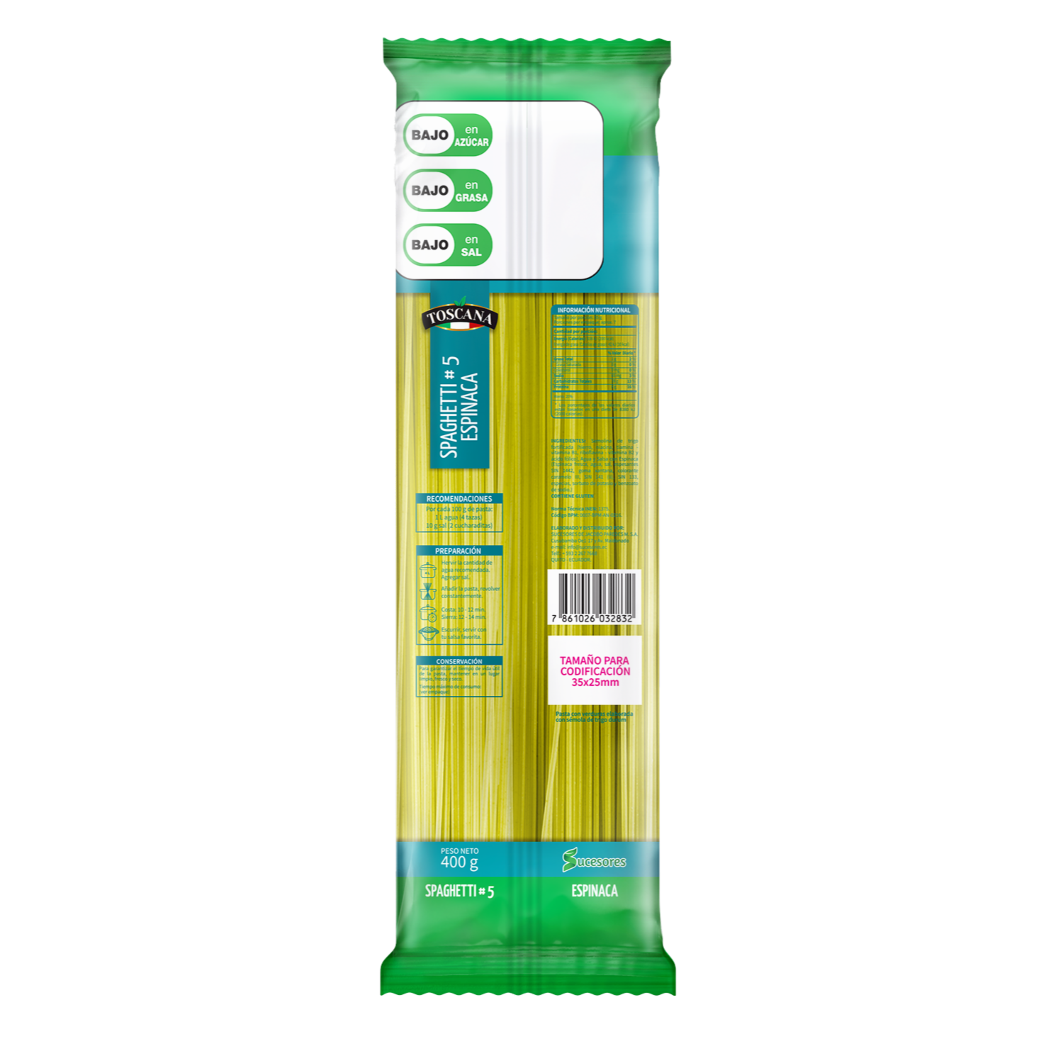 Fideo Spaghetti  N°5 De Espinaca TOSCANA 400 G