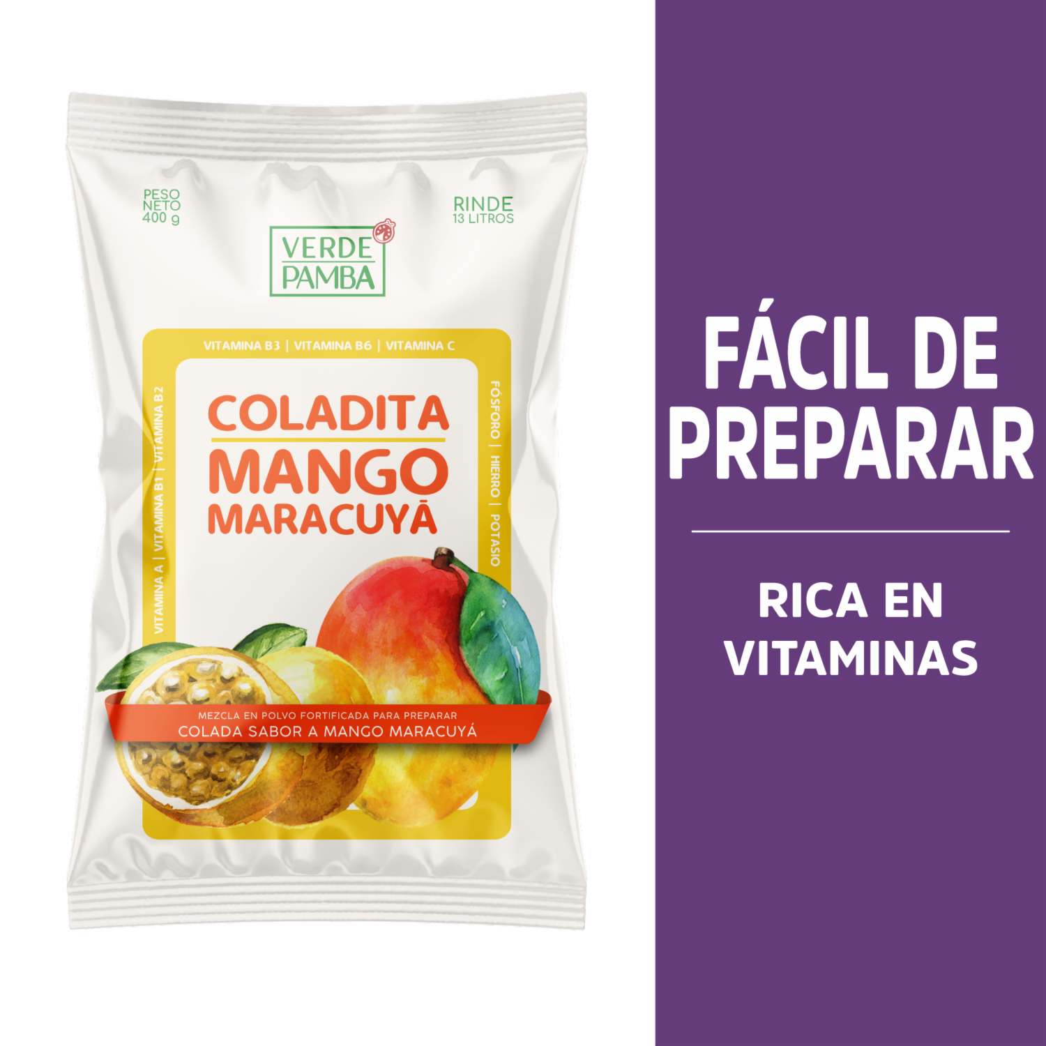 Colada Mezcla En Polvo De Mango Y Maracuyá VERDE PAMBA 400 G