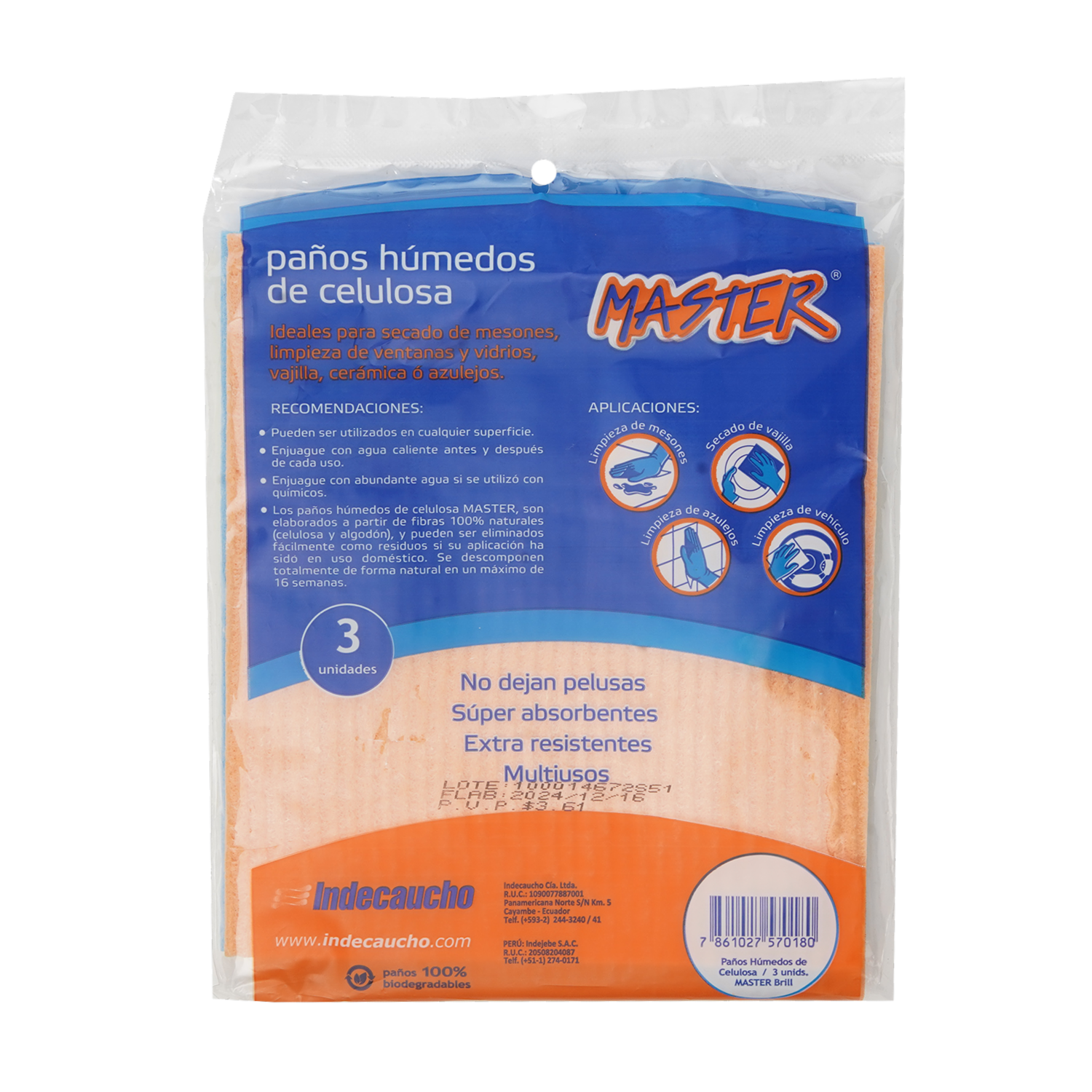 Paños Húmedos Celulosa MASTER X 3 Uds