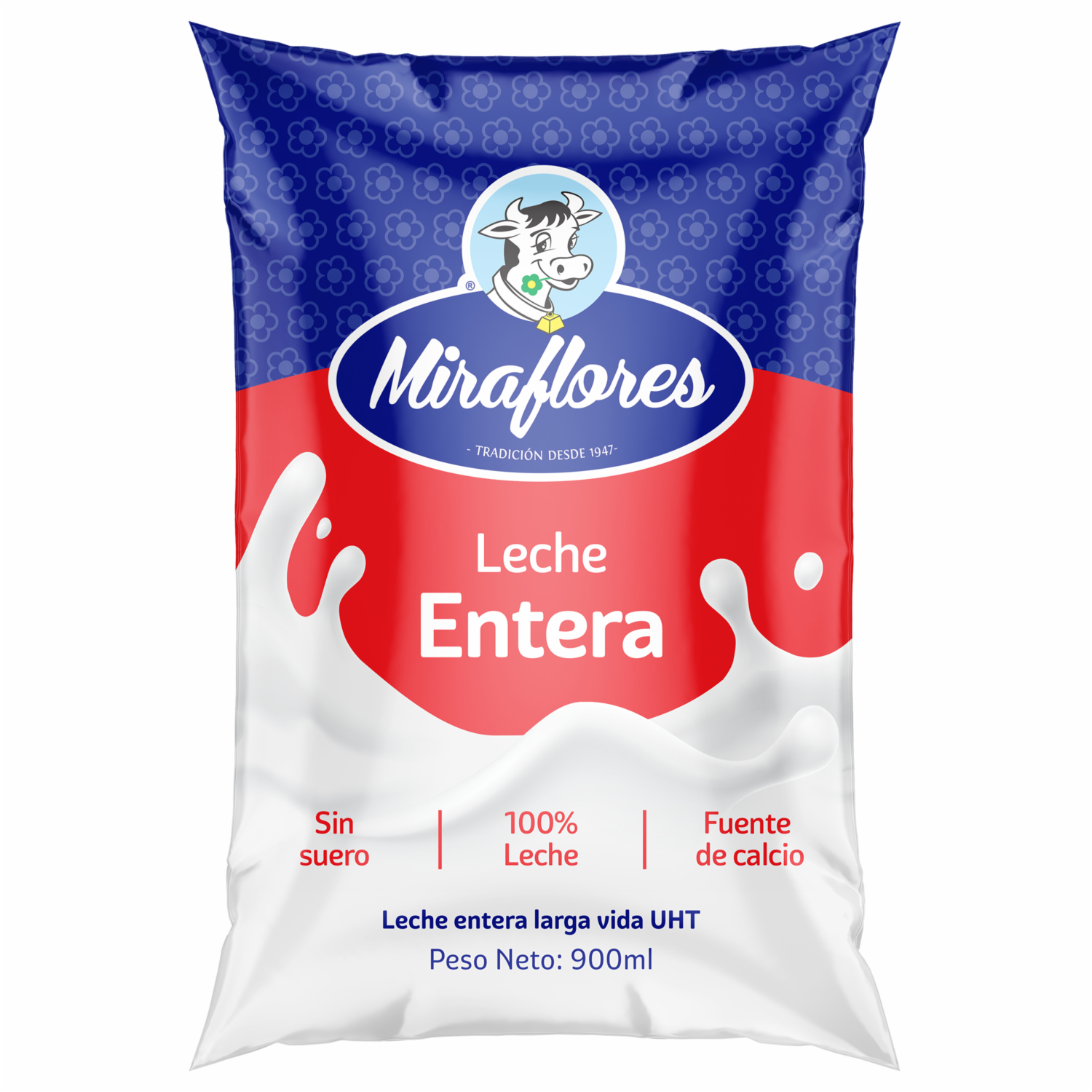 Leche Entera 100% Pura Sin Suero Fuente De Calcio MIRAFLORES 6 Fundas X 900 Ml