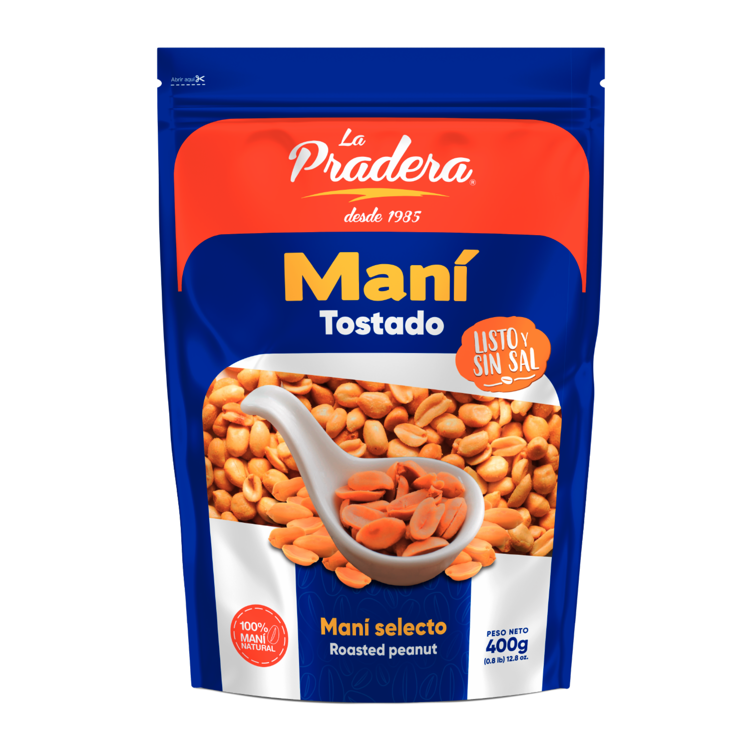 Maní Tostado Listo Y Sin Sal LA PRADERA 400 G