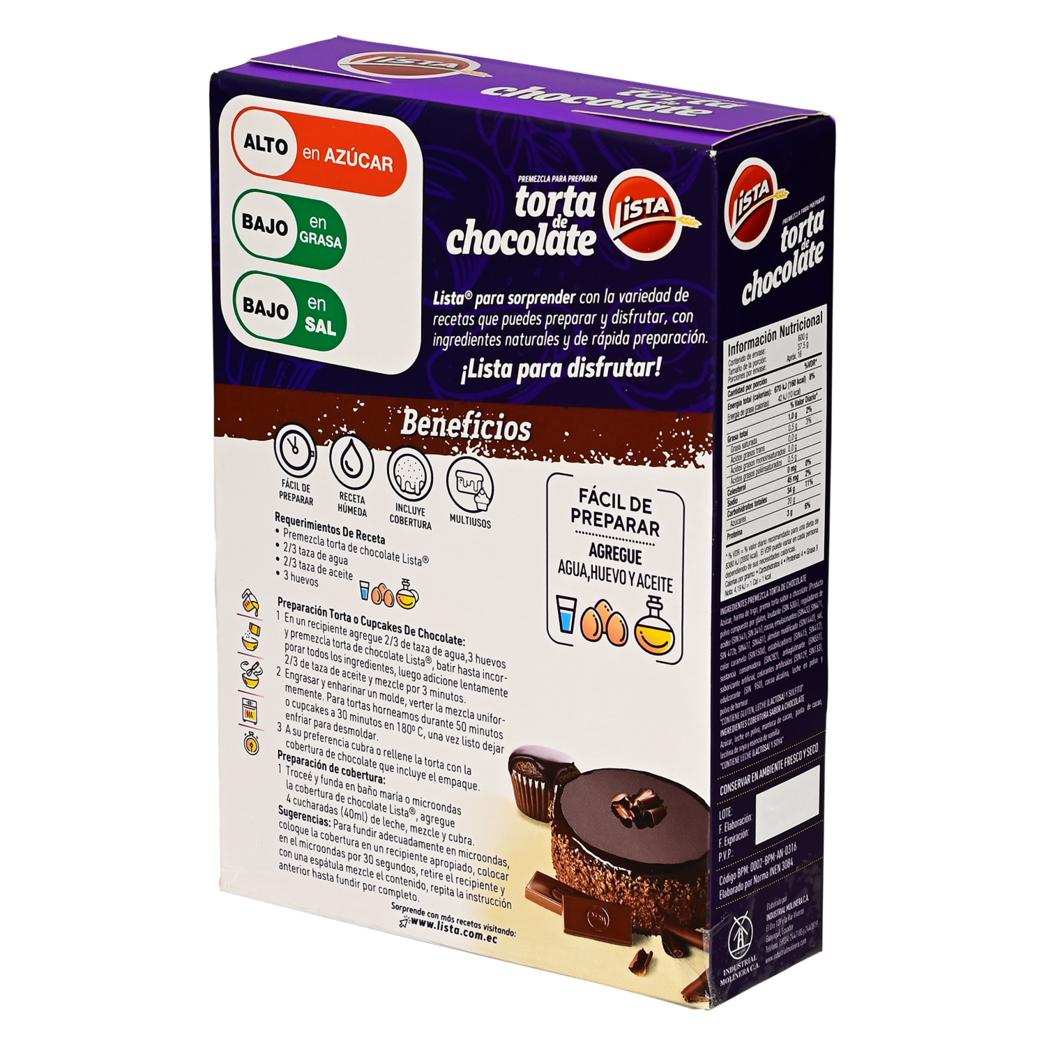 Torta De Chocolate Premezcla Con Cobertura LISTA 600 g