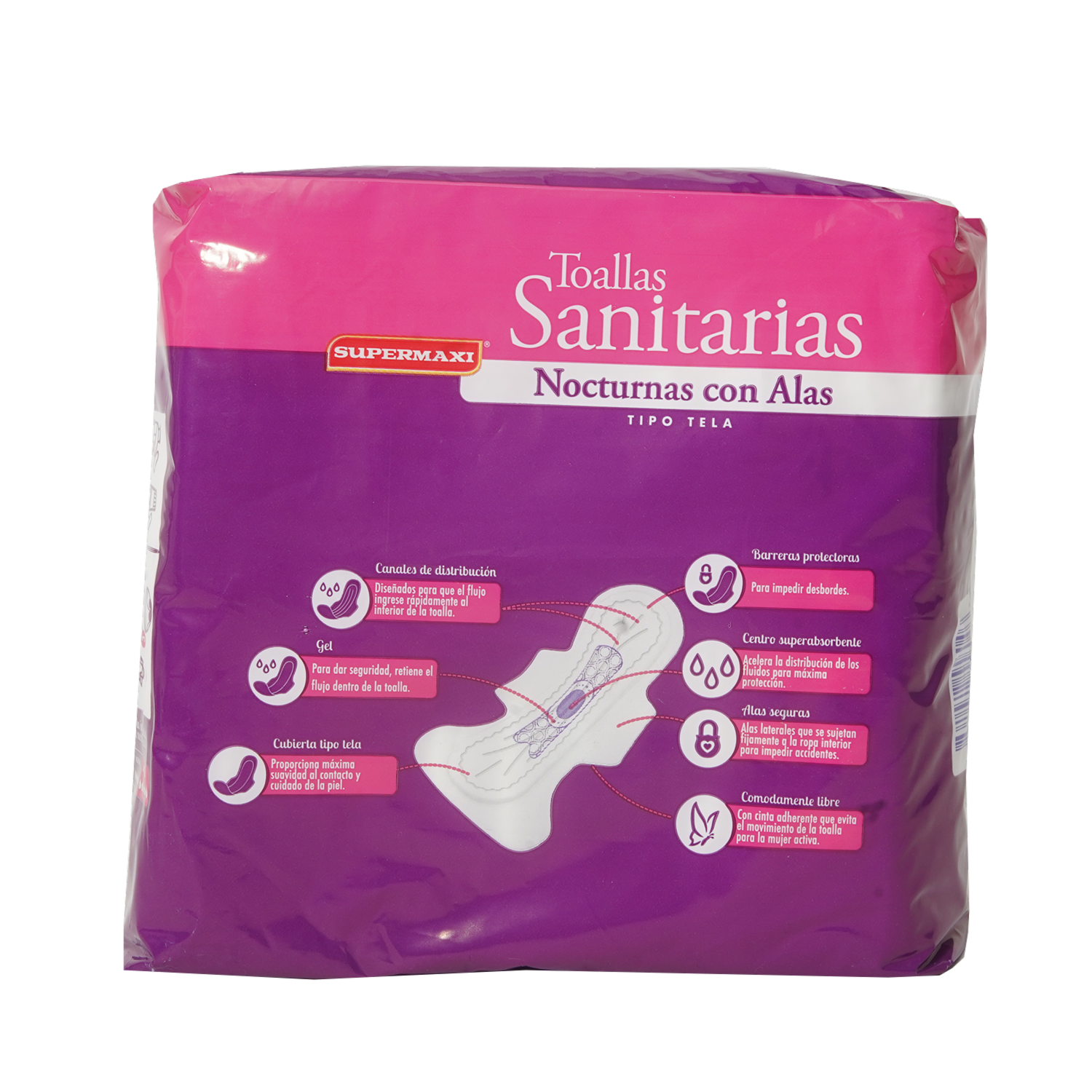 Toallas Sanitarias Nocturnas Con Alas SUPERMAXI 24 Unidades