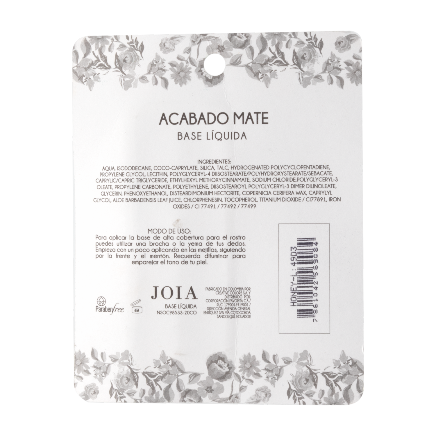 Base De Maquillaje Líquida Honey JOIA Unidad