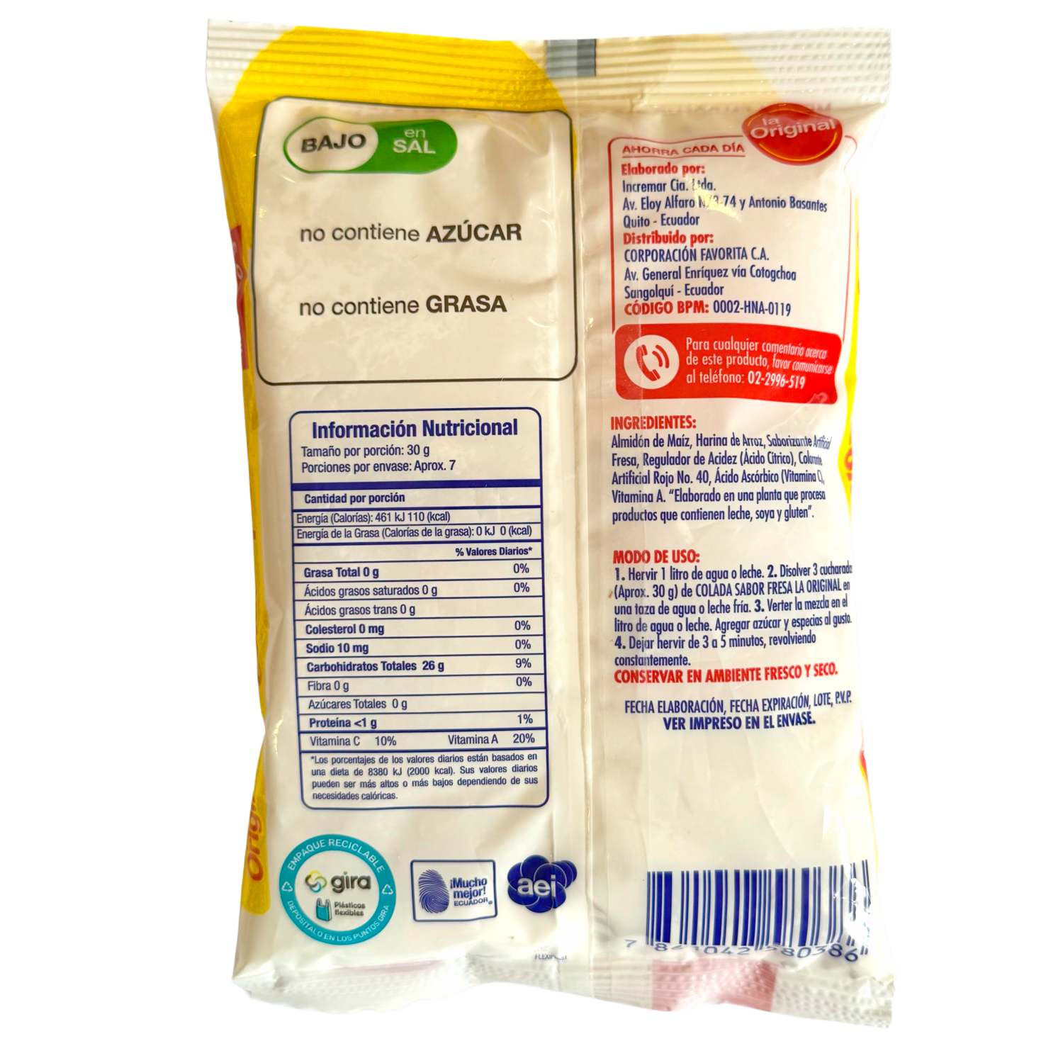 Colada Sabor Fresa LA ORIGINAL 200 G