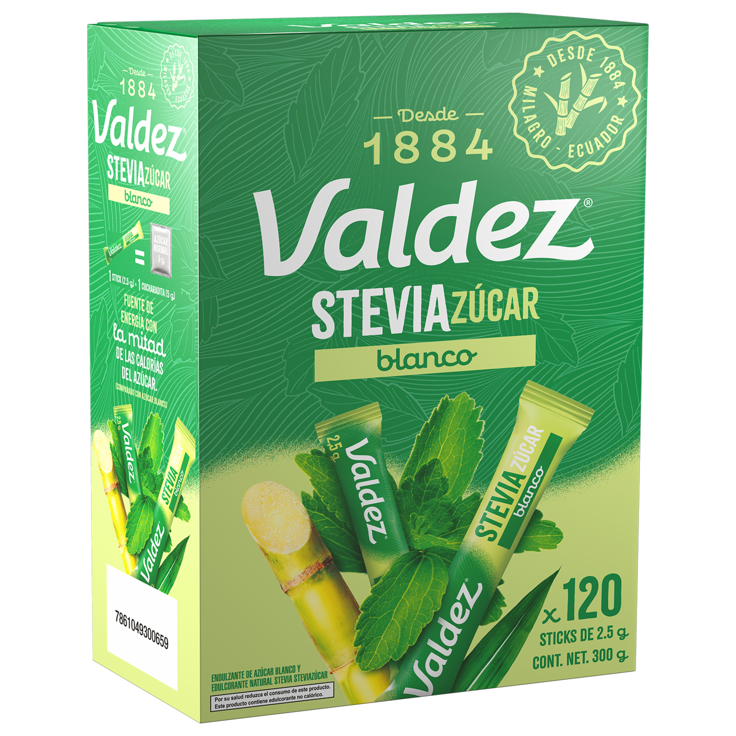 Azúcar Blanca Con Stevia En Sticks VALDEZ 120 X 2,5 G