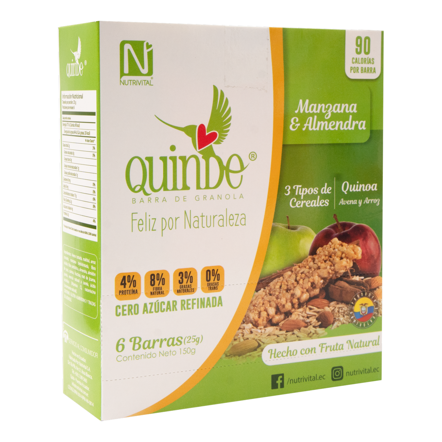 Granola En Barra De Manzana Y Almendra QUINDE 150 G