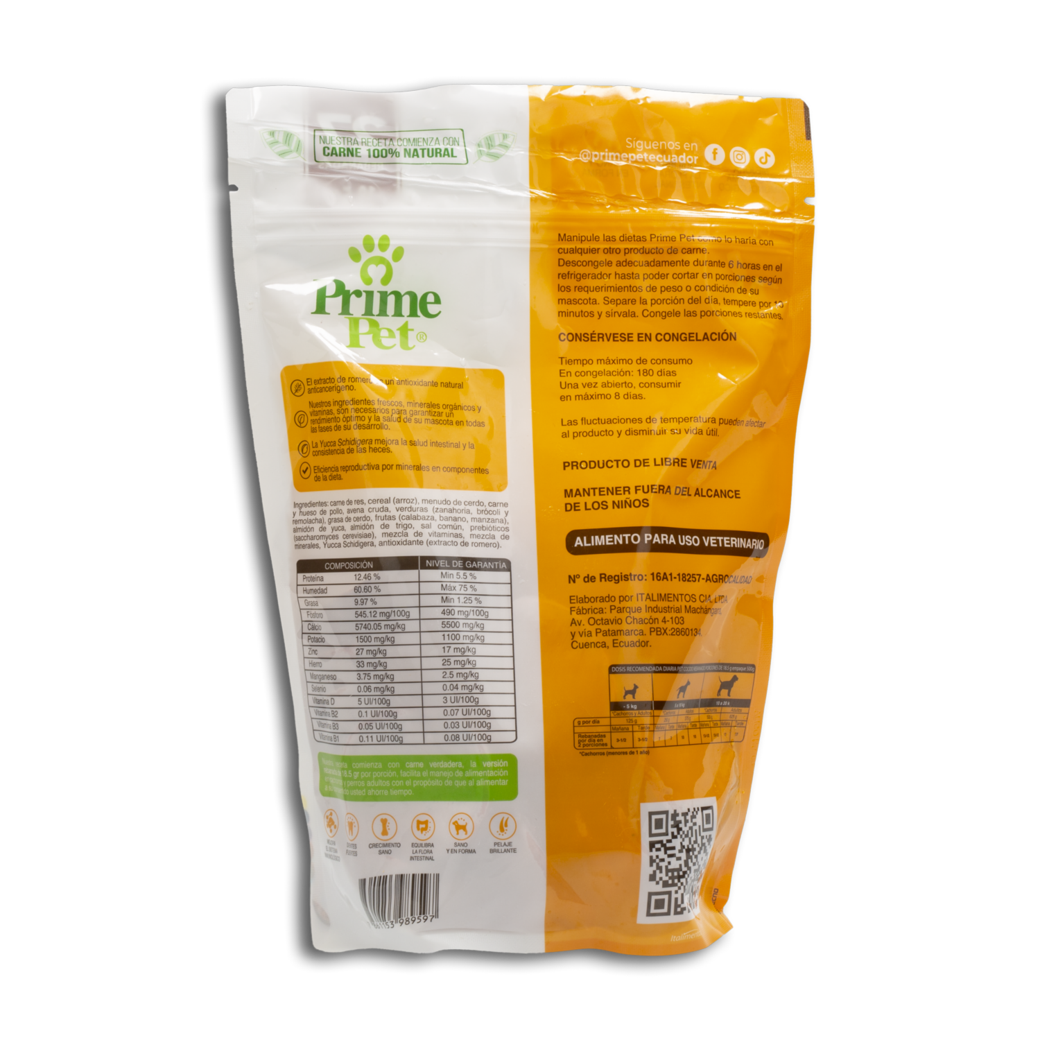 Alimento Para Perros Cocido Receta Res Pollo Y Cerdo PRIME PET 500 G