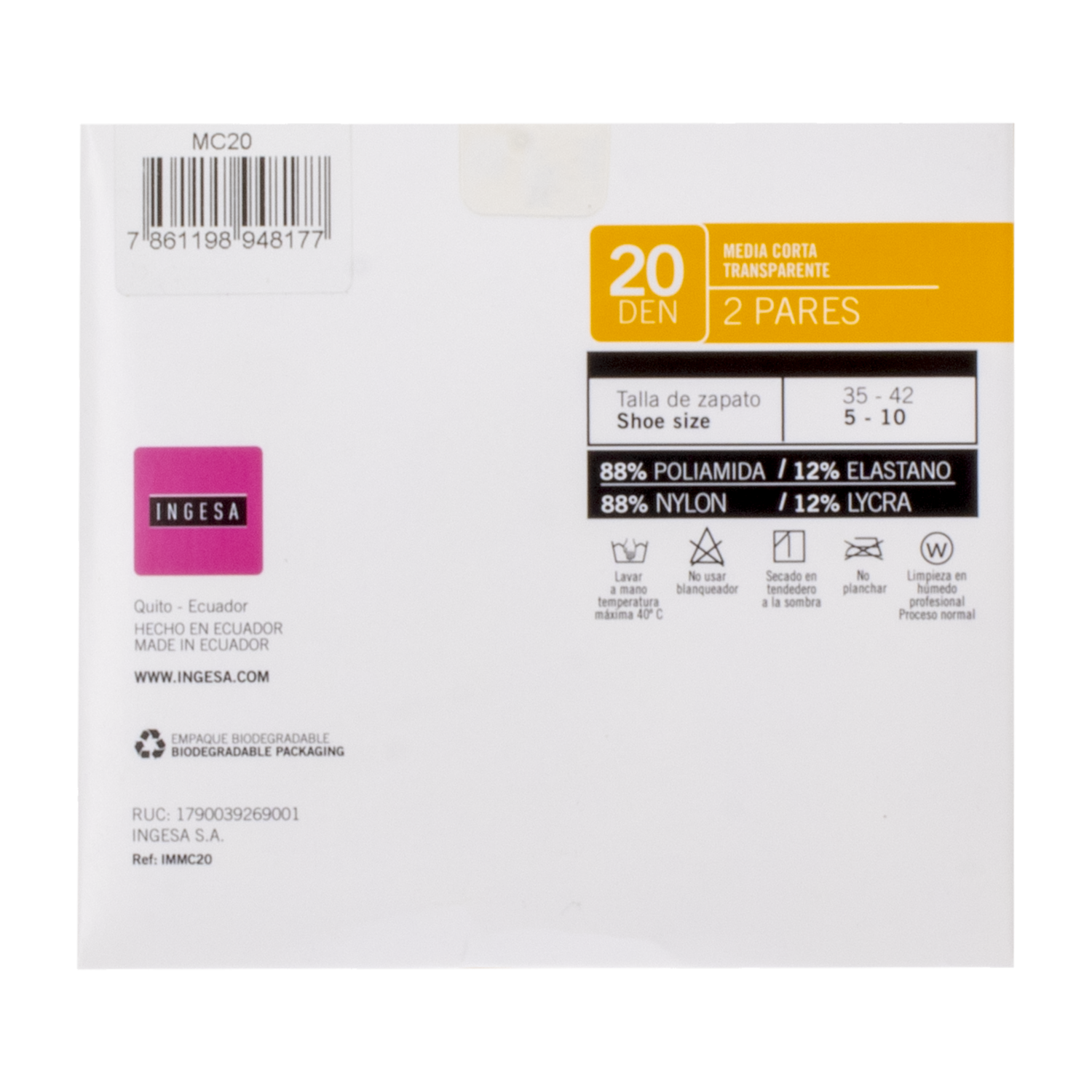 Medias Cortas Lycra Transparente Eurocolor 20 Den INGESA