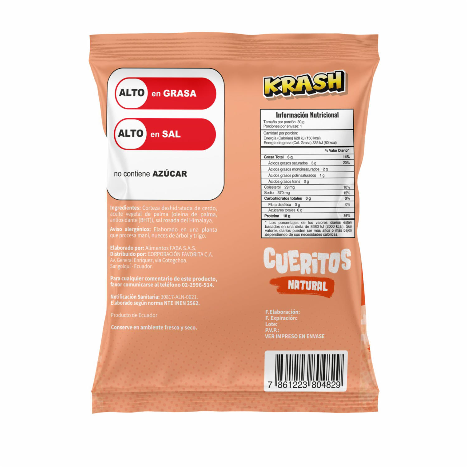 Cueritos Bocaditos De Cuero De Cerdo Sabor Natural KRASH 30 G
