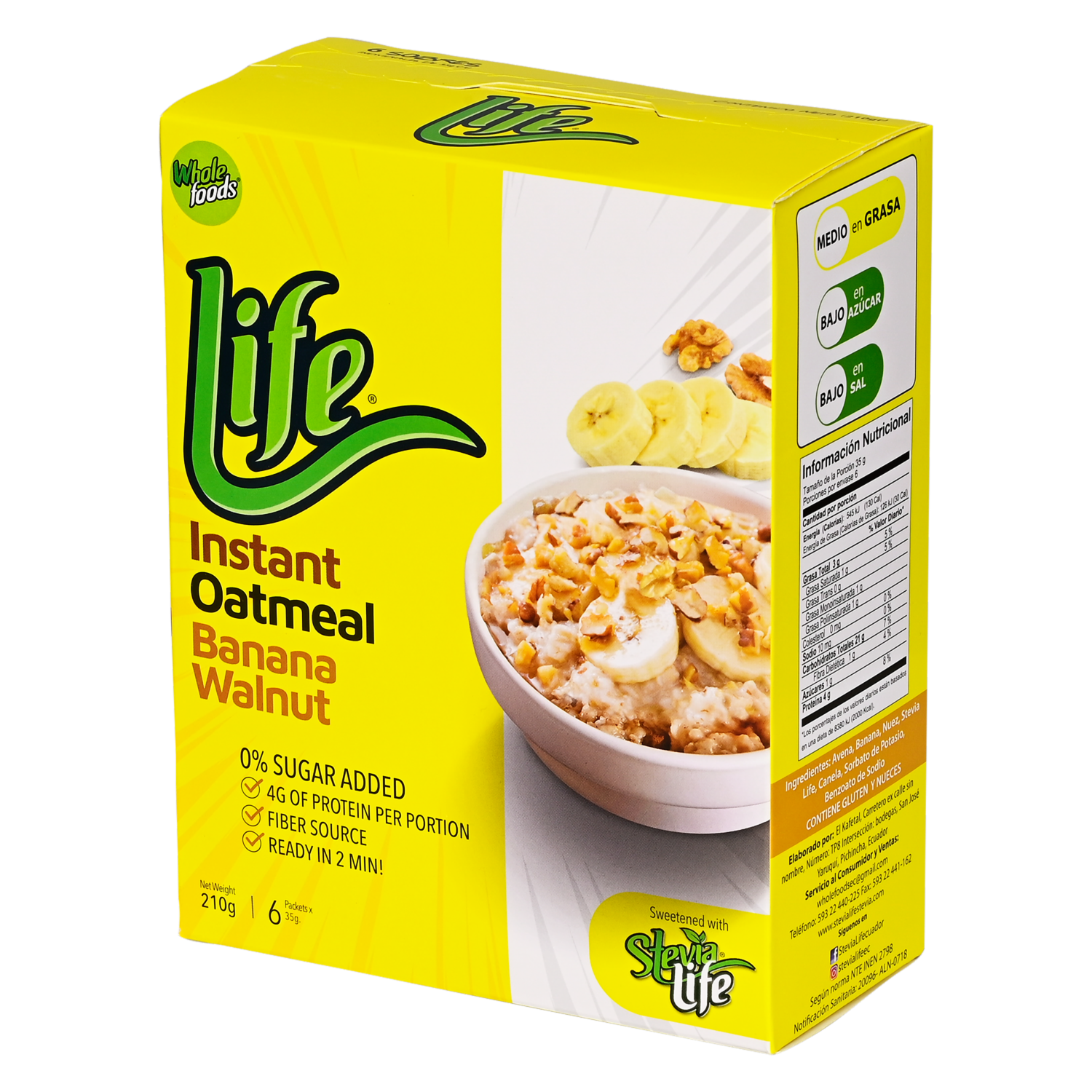 Avena Instantánea Con Banano Y Nuez Baja En Azúcar LIFE 210 G