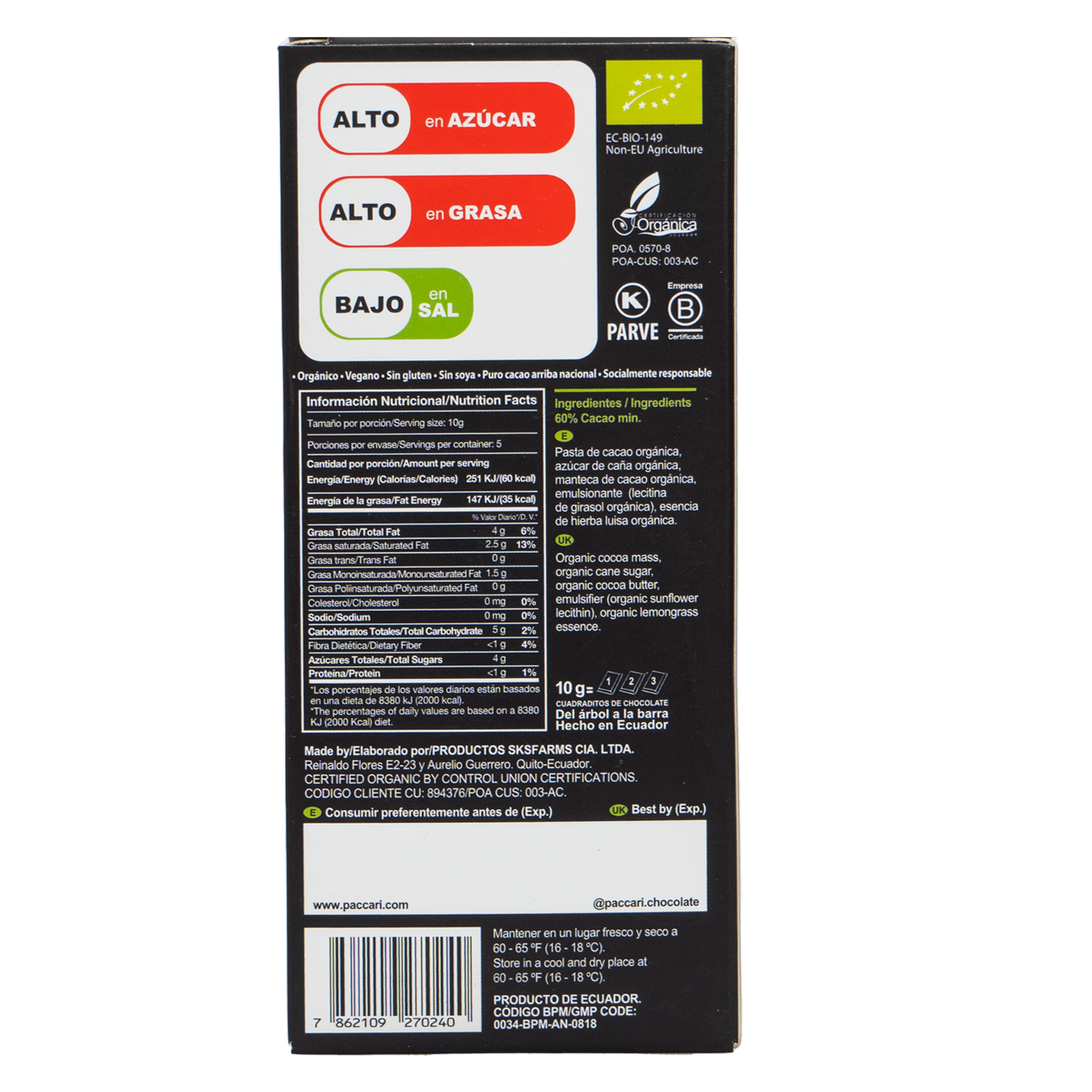 Chocolate Con Hierba Luisa PACCARI 50 G