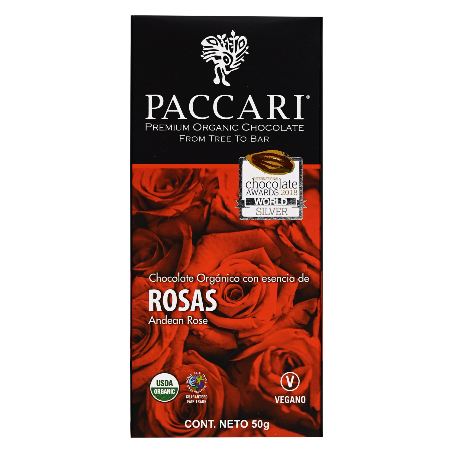 Chocolate Orgánico Con Rosas PACCARI 50 G