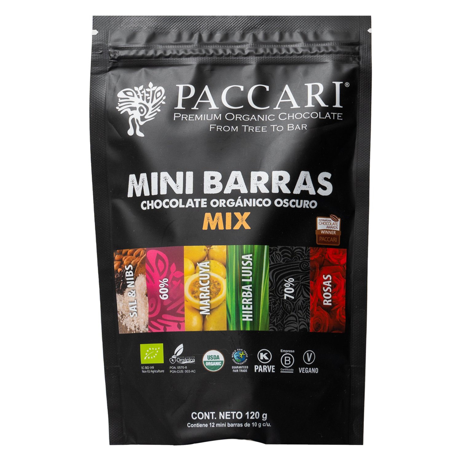 Chocolate Orgánico Mini Barras Mix Pack PACCARI Caja