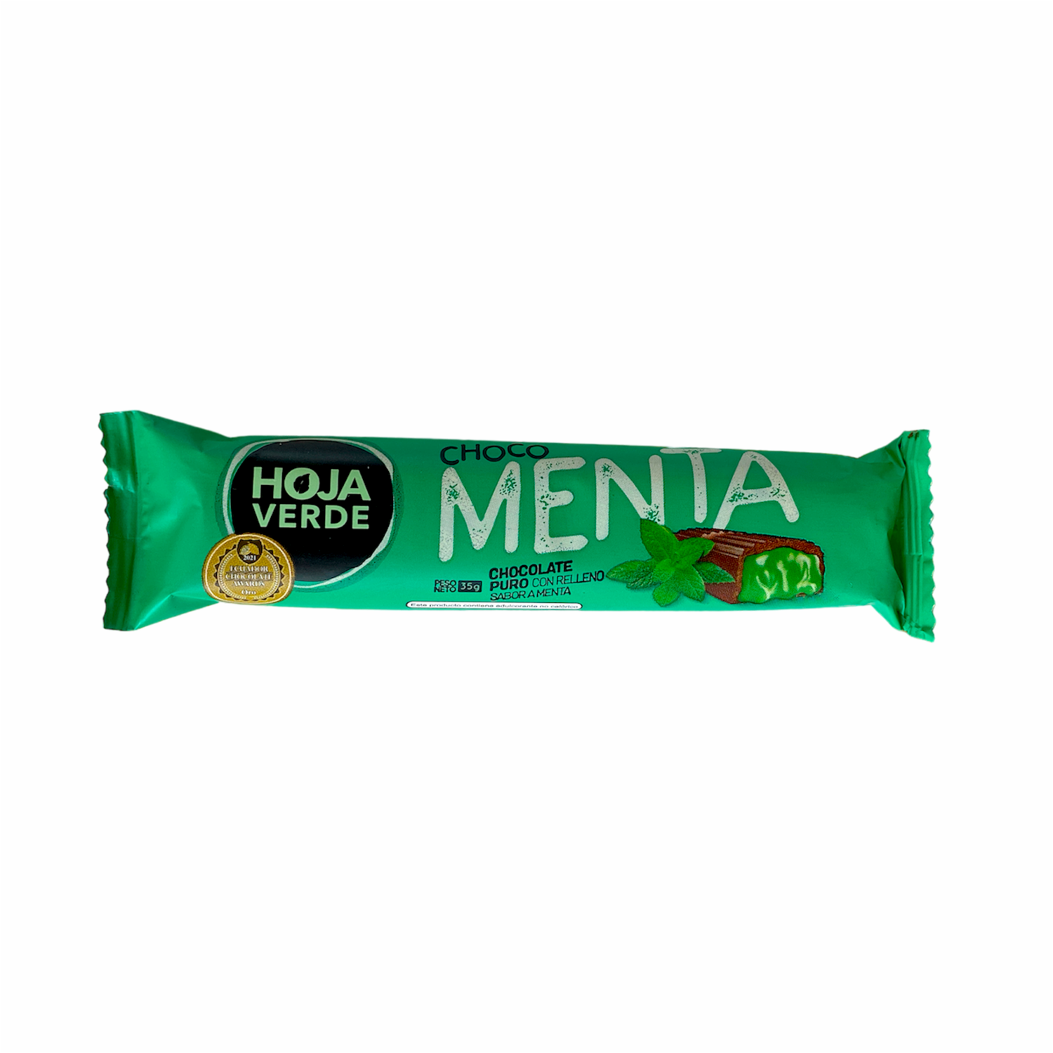 Chocolate En Barra Puro Rellena Sabor A Menta HOJA VERDE 35 G