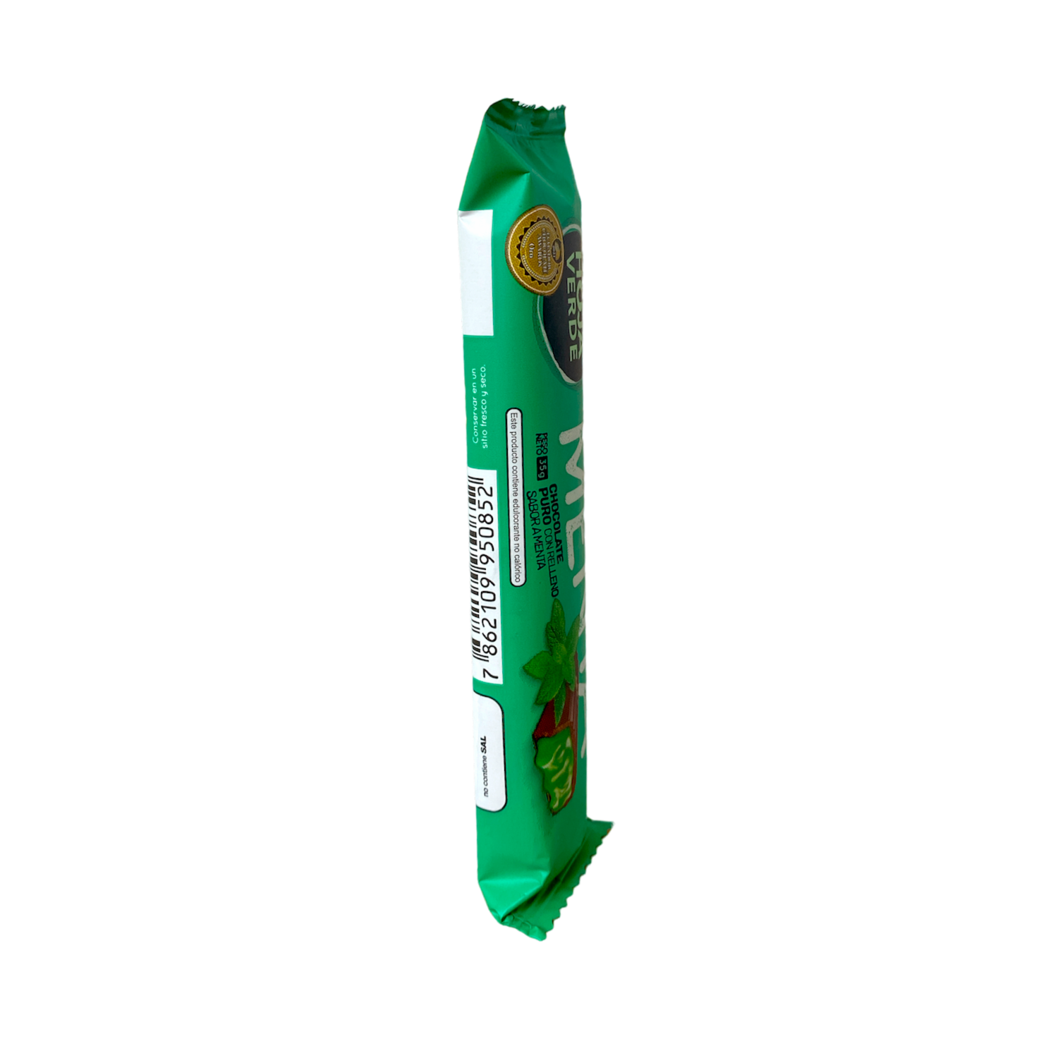 Chocolate En Barra Puro Rellena Sabor A Menta HOJA VERDE 35 G